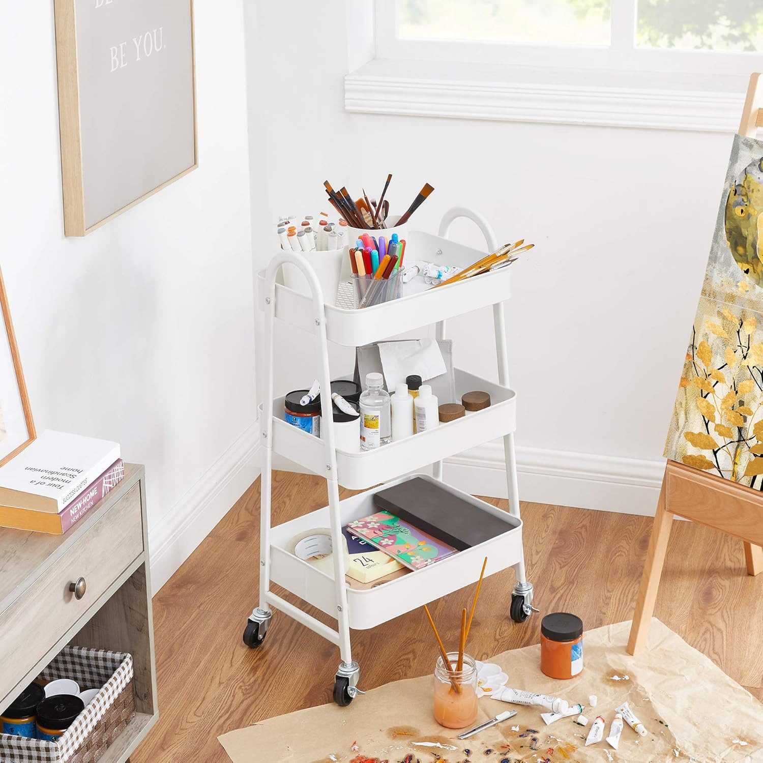 JEOBEST Beistellwagen Rollwagen Küchenwagen Servierwagen aus Metall 3-Etage günstig online kaufen