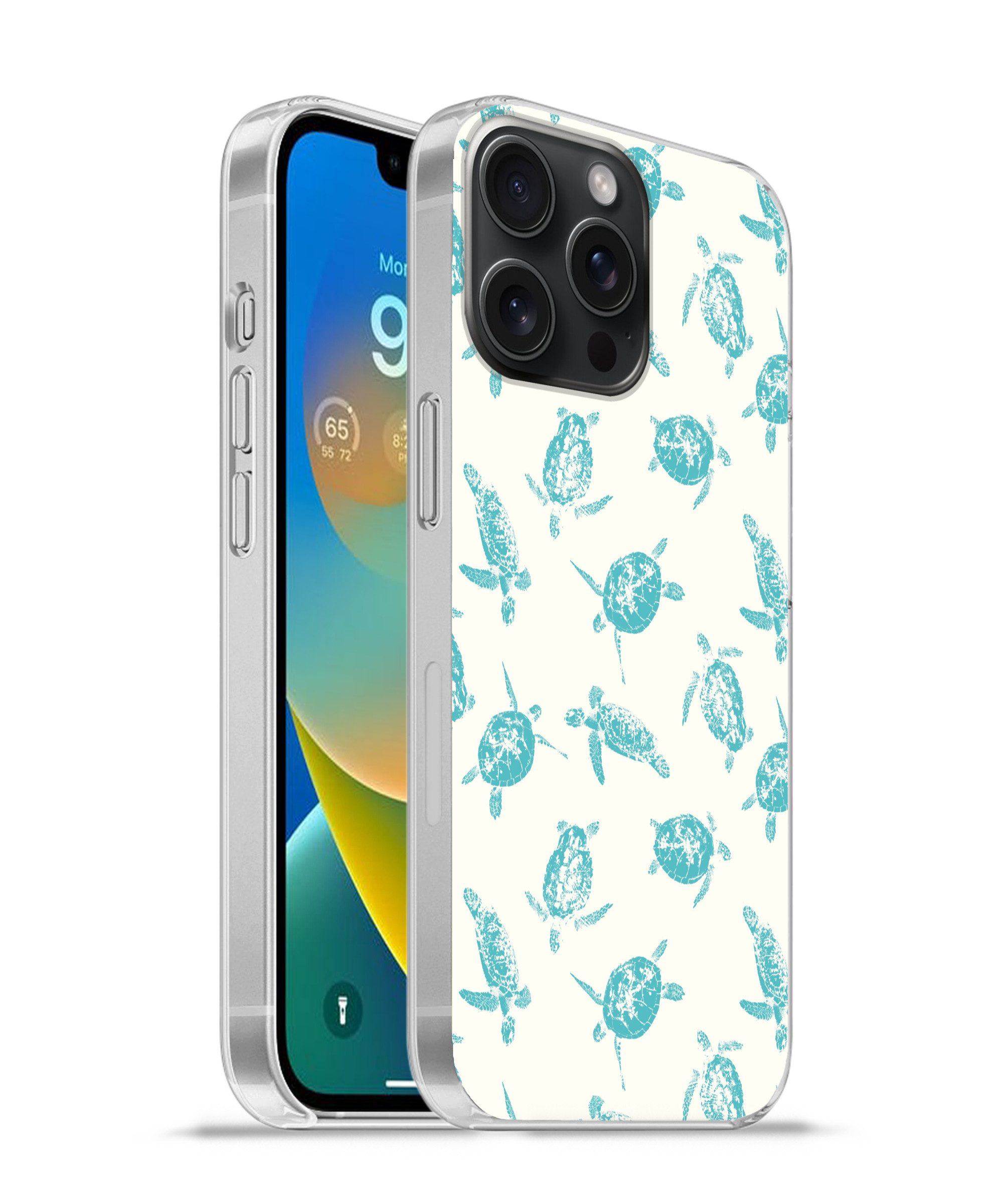 MuchoWow Handyhülle für Apple iPhone 15 Pro Max Schildkröten - Muster - Weiß - Blau, Smartphone-Bumper, Print, Handy Schutzhülle Dünn