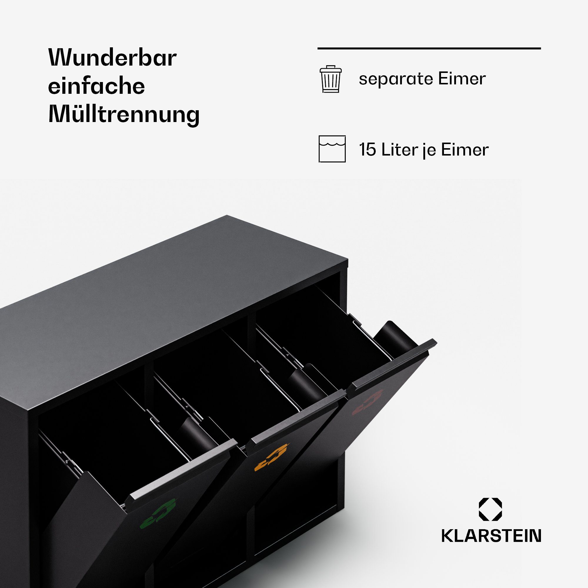 Klarstein Mülleimer Ordnungshüter 3, Mülleimer 3 Fach Treteimer Trash Bin Schwarz