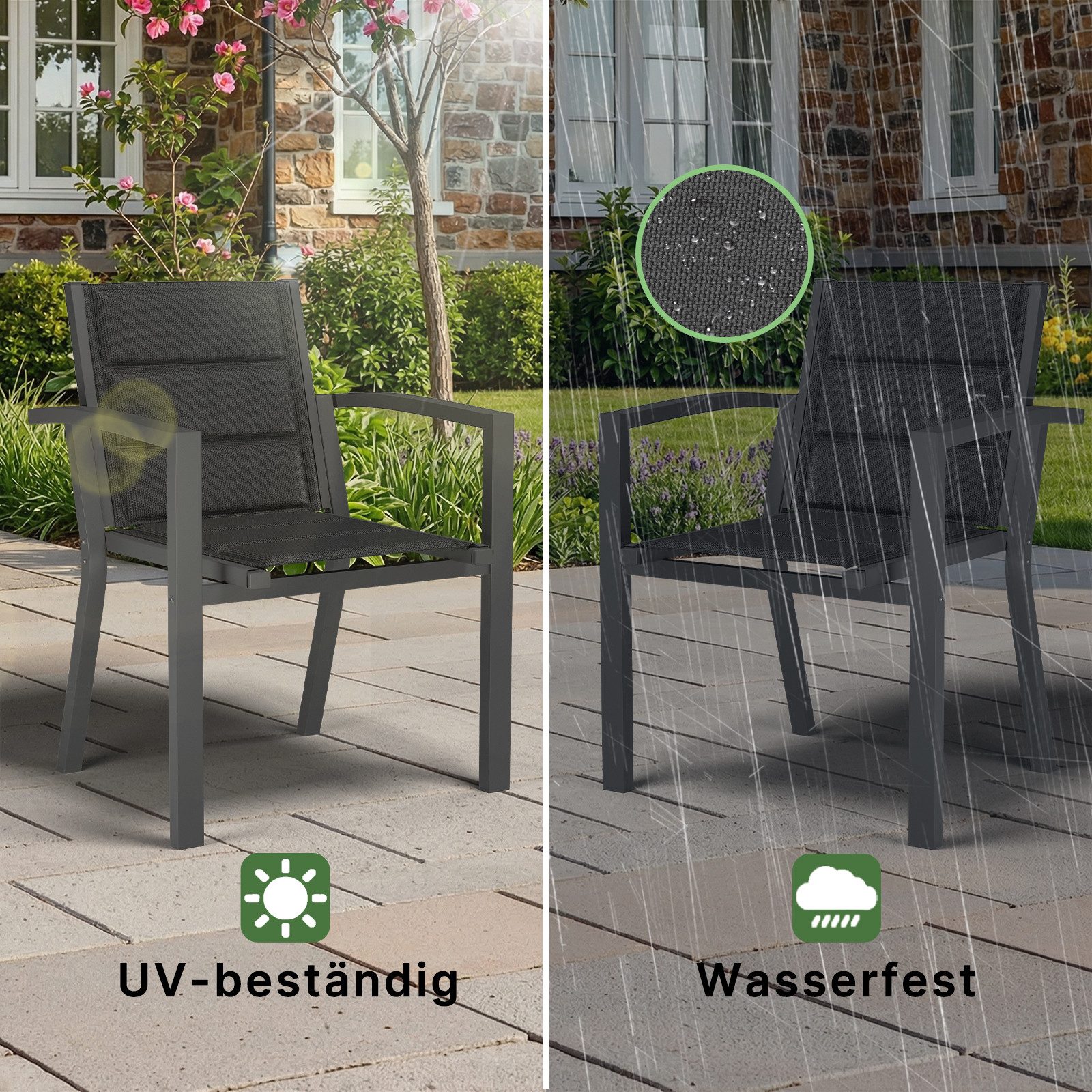 HOMALL Gartenstuhl Stapelbare Aluminiumstühle Outdoor Stühle 2/4/6er Set, Bis 160kg (Gewicht ca. 3,5 kg, erhältlich in drei Farben, geeignet für Camping, Pool,  – Bild 5 von 5