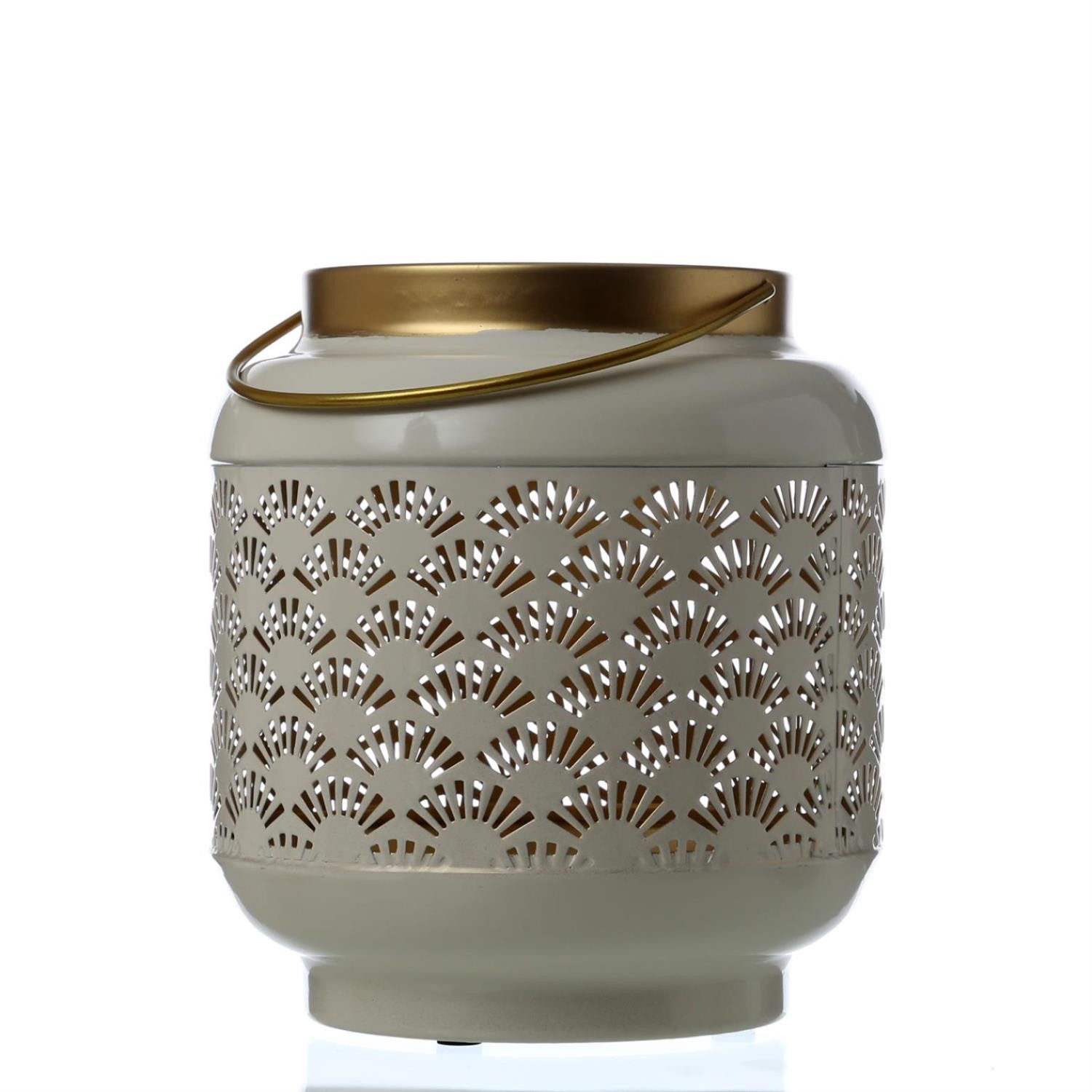 MARELIDA Windlicht Windlicht Fächer Muster Henkel Laterne Kerzenhalter H: 20cm creme (1 St)