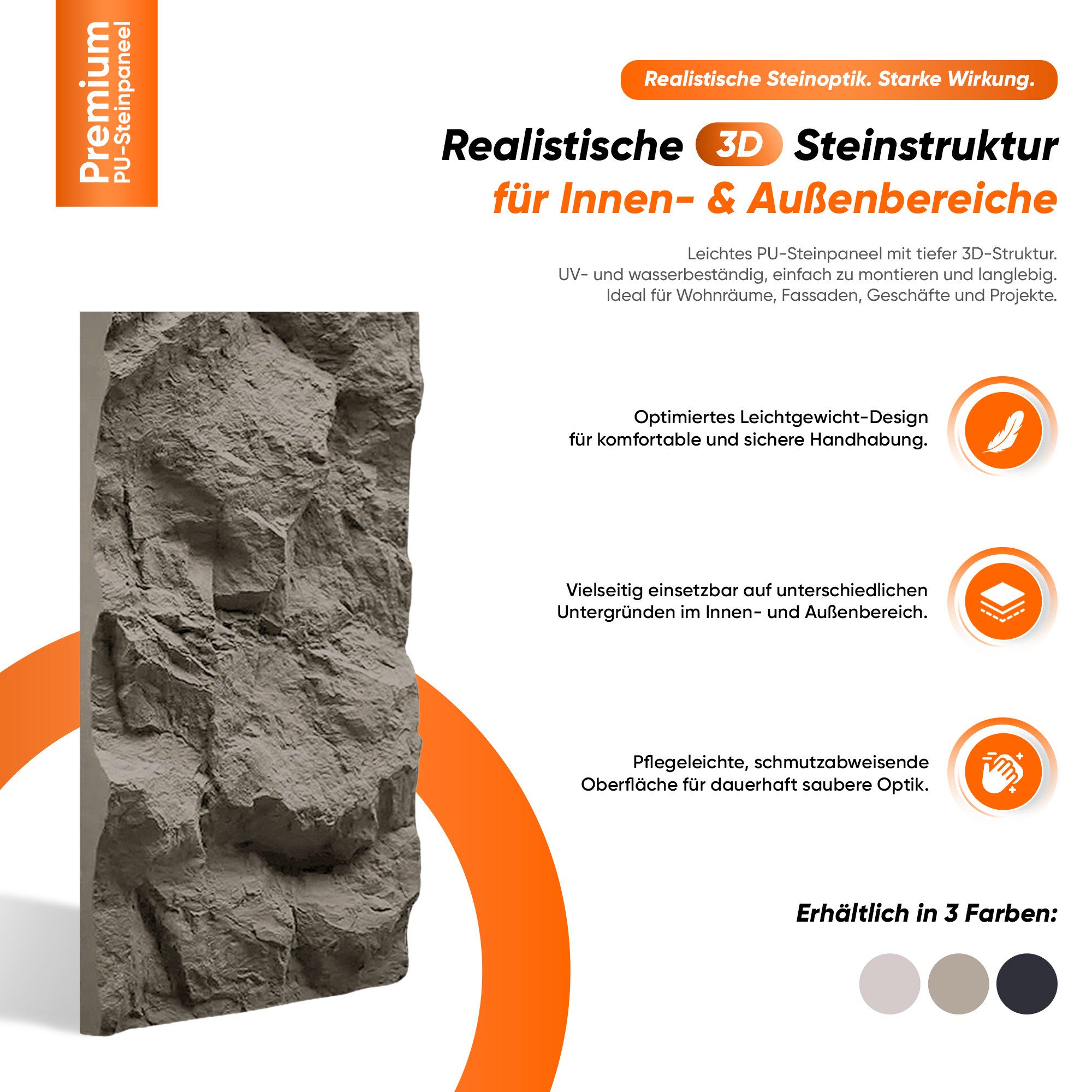 IZODEKOR 3D Wandpaneel PU Steinoptik 60x120 cm, 5 cm dick, Wandverkleidung Innen, BxL: 60x120 cm, 0,72 qm, (0,72 m) 3D Steinoptik, wasserfest, einfache Selbstmo – Bild 4 von 5