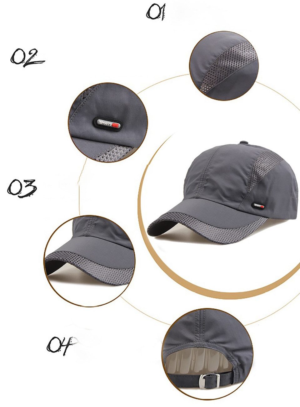 Coonoor Baseball Cap Damen Herren Schnelltrocknende Sportkappe für den Außenbereich mit Sonnenschutz – Bild 3 von 4