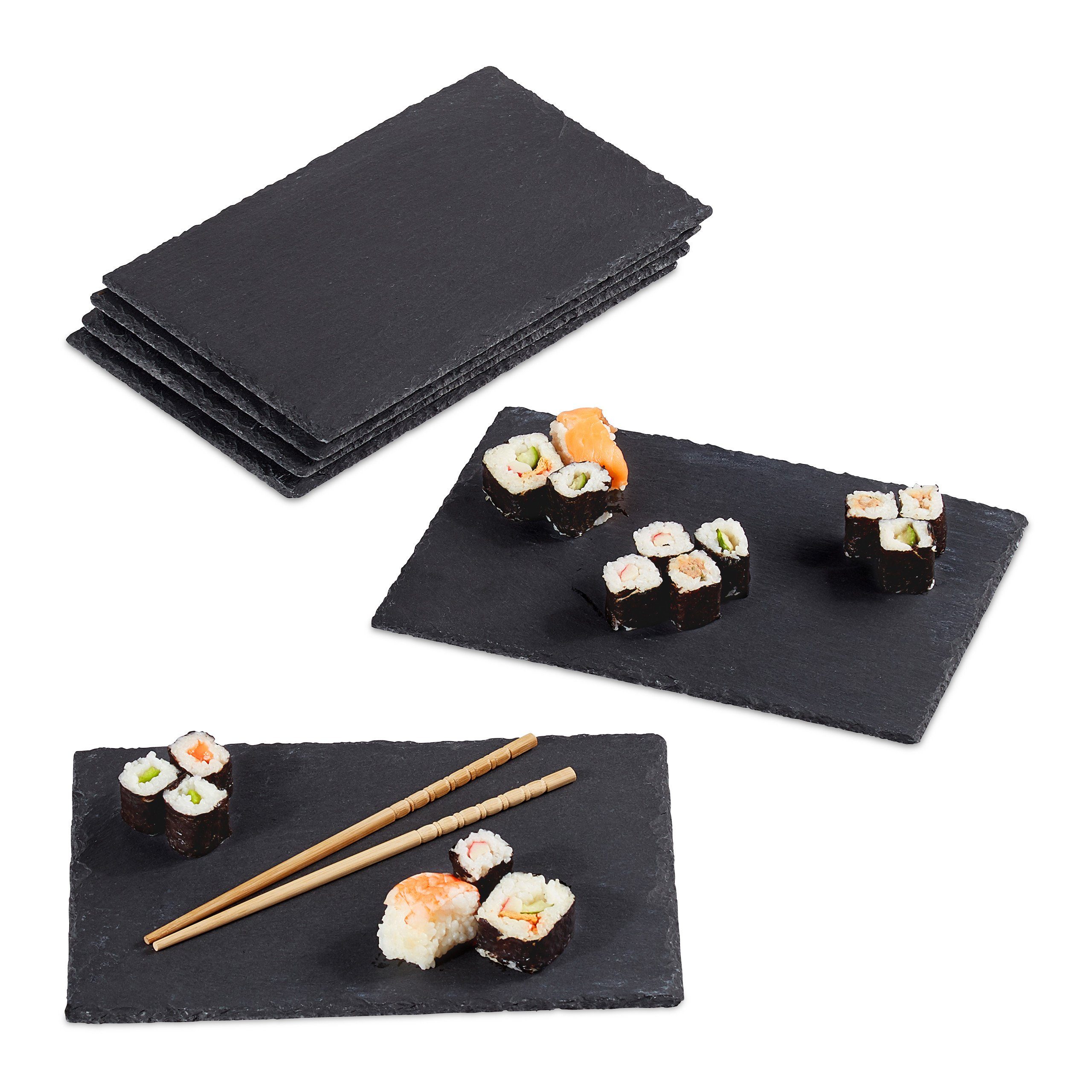 relaxdays Servierplatte Schieferplatte rechteckig 6er Set, Schiefer, (6-tlg)