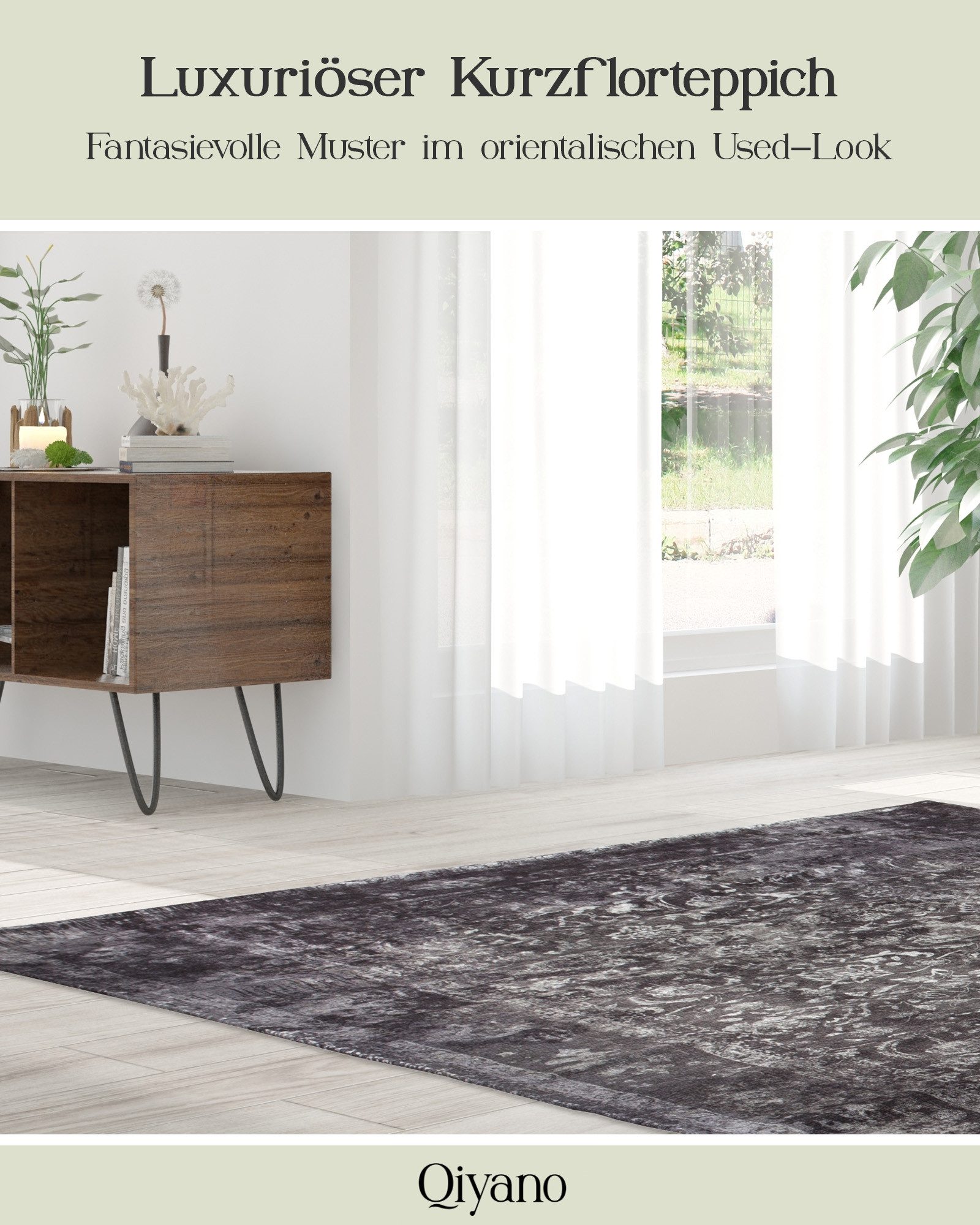 Qiyano Teppich Kurzflorteppich Hikina 100 Grau günstig online kaufen
