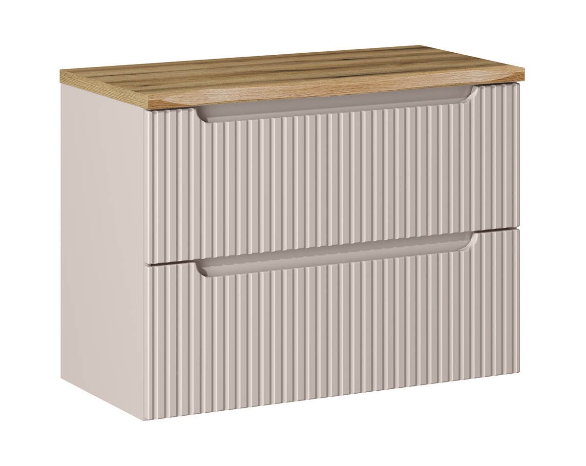 einfachgutemoebel Waschtisch Waschtisch ILUNA CASH 80cm mit Baumkante Evoke-Oak & Becken wählbar (Badmöbel Set, 1-St., Waschtisch Unterschrank)