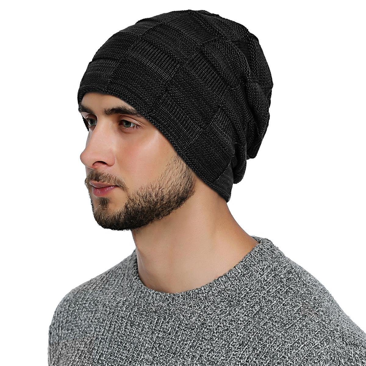 DonDon Beanie Herren Winter long Slouch (Packung, 1-St) Wintermütze, Beanie  mit Flechtmuster und Teddyfleece