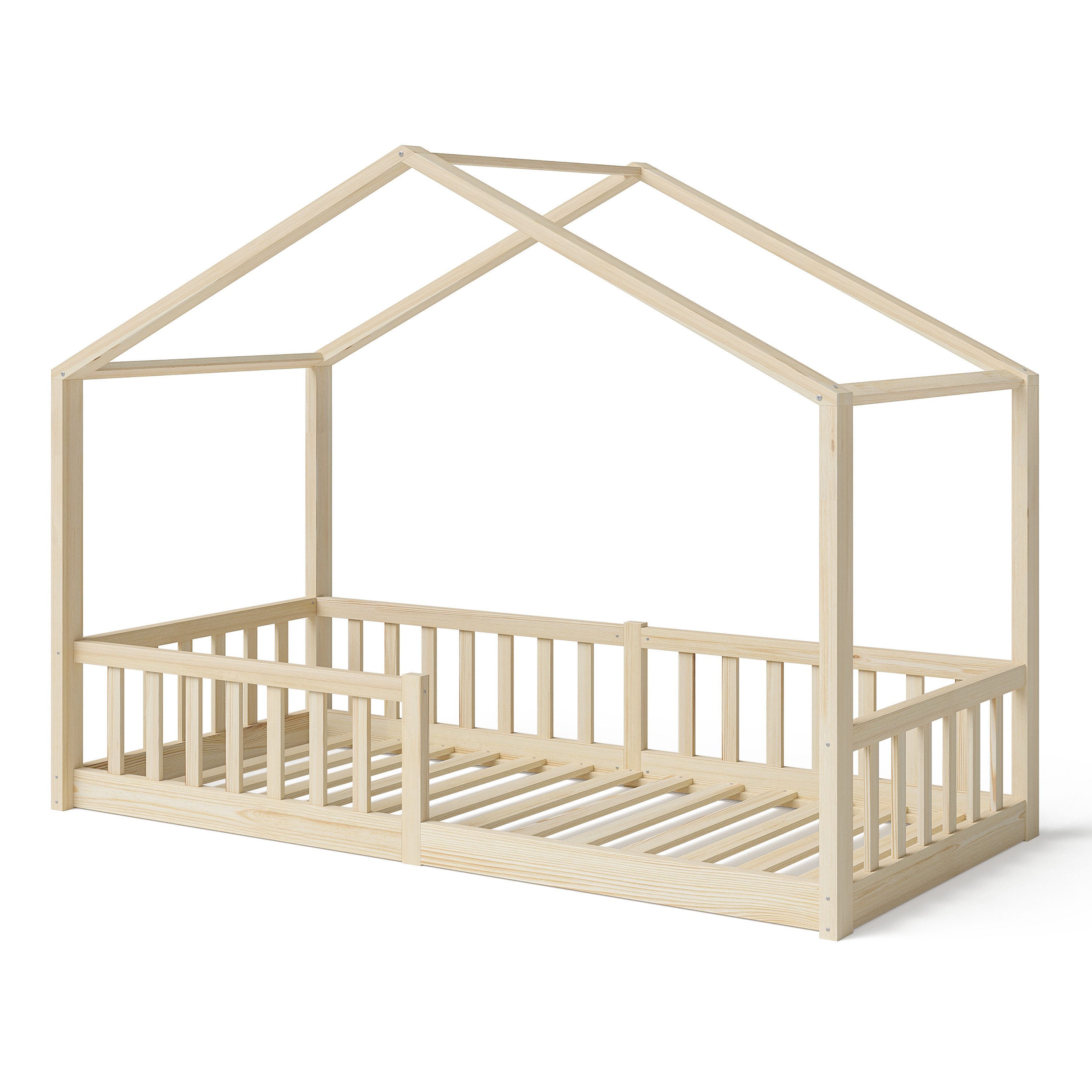 Bellabino Hausbett Bia mit Rausfallschutz und Lattenrost (natur, mit Matrat günstig online kaufen