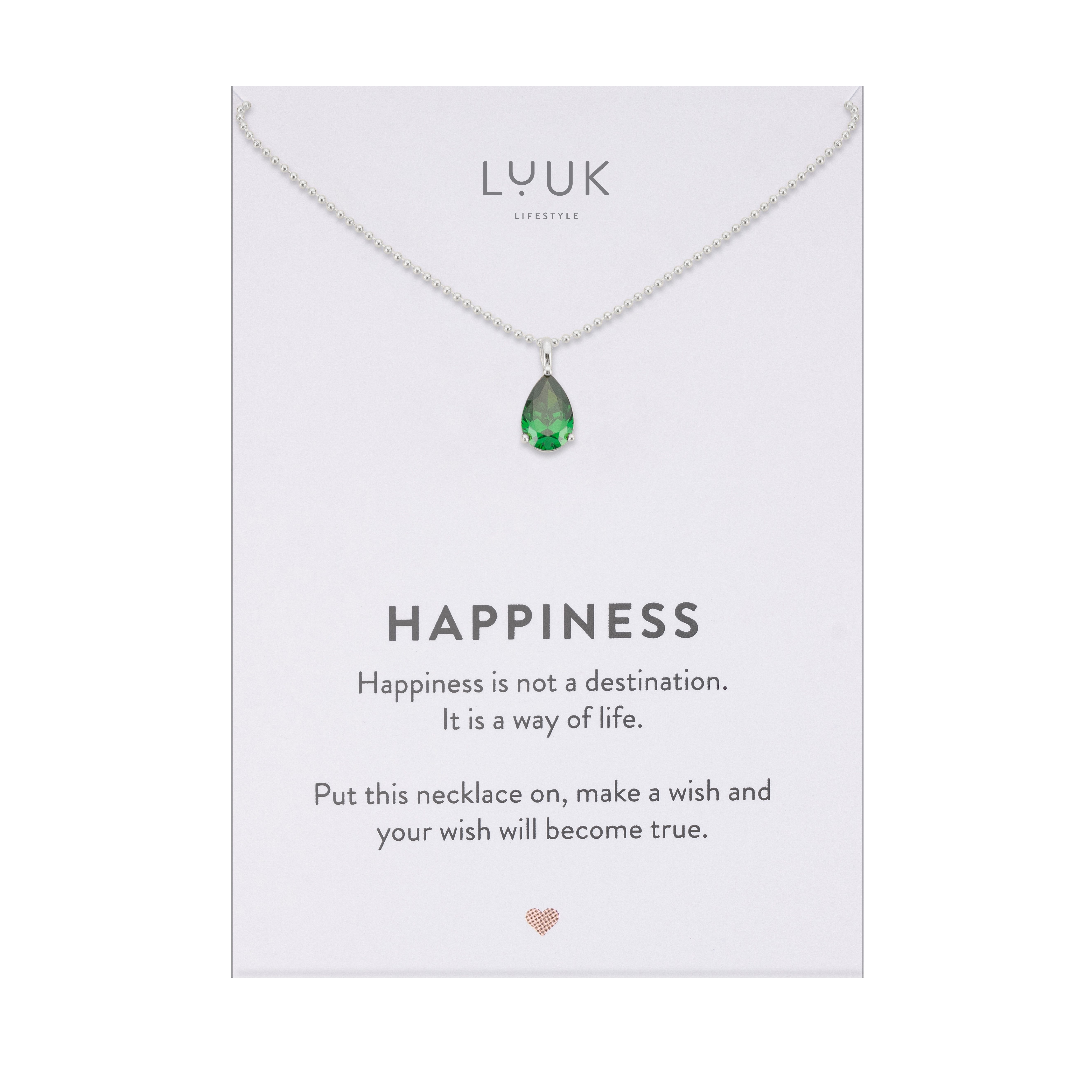 LUUK LIFESTYLE Kette mit Anhänger Waldgrün, Halskette mit Kristall