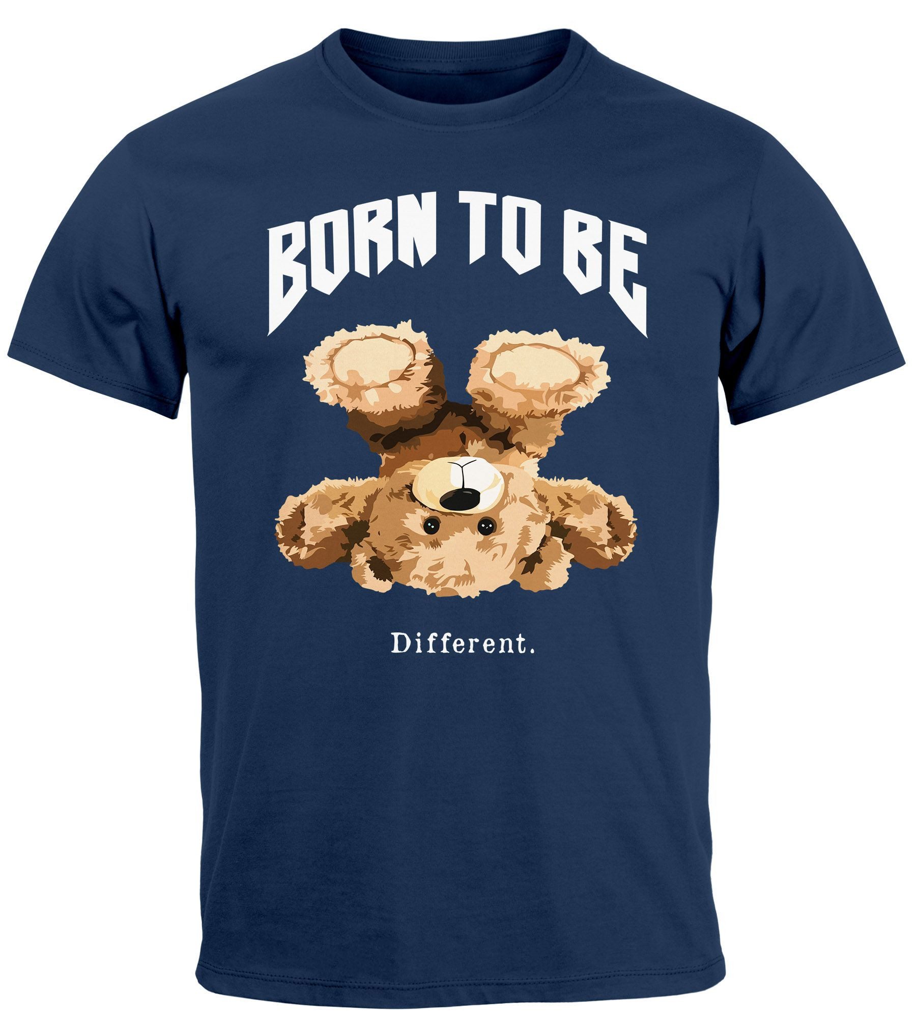 Print-Shirt Herren T-Shirt Printshirt Born to be different Schriftzug Bear Bär