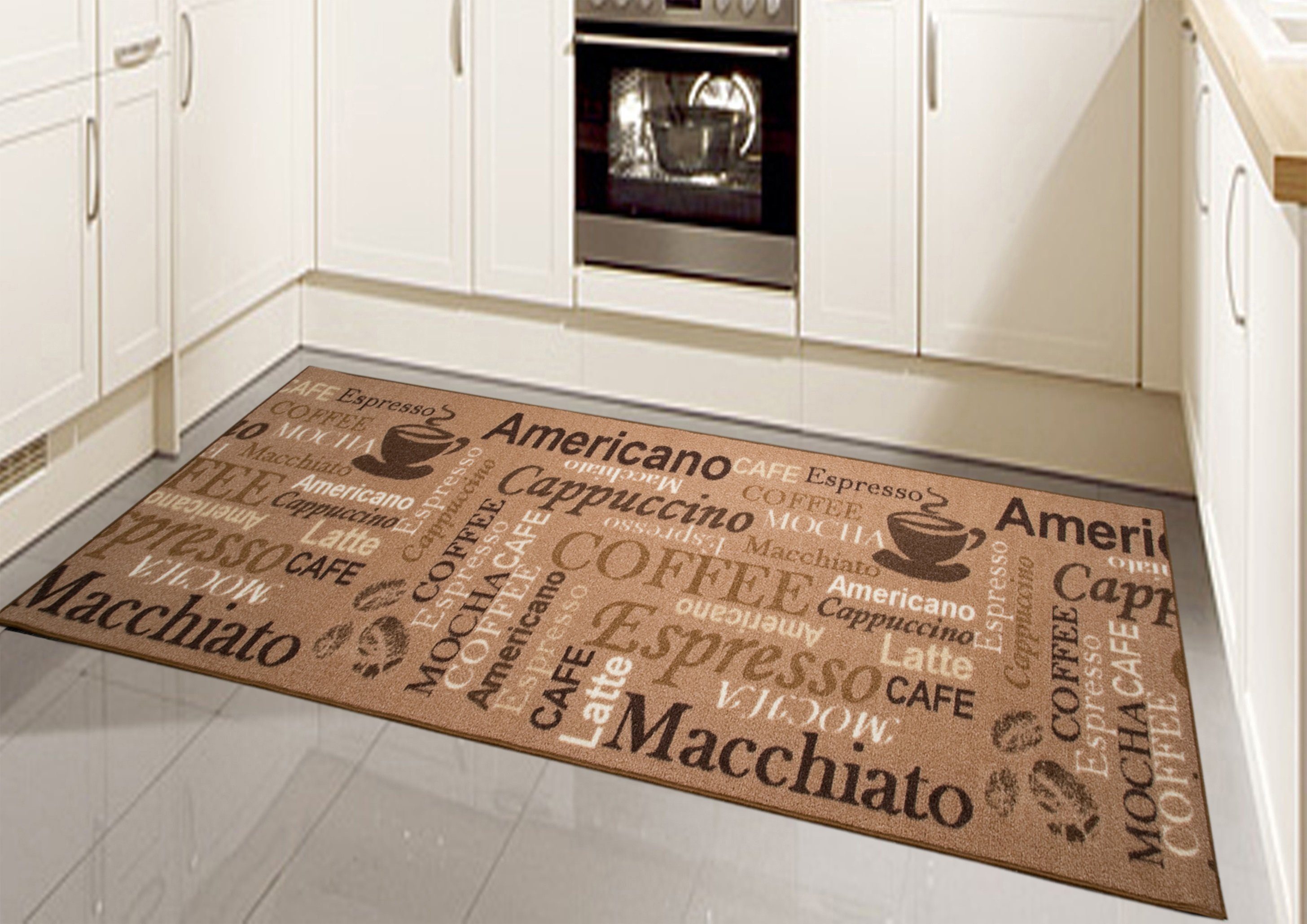 Teppich Teppich mit Schriftzug Coffee Macchiato, TeppichHome24, rechteckig, Höhe: 7 mm