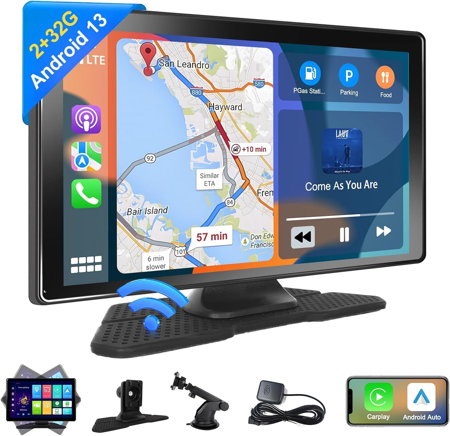 Hikity 10,26 Zoll mit drahtlosem Apple Carplay Apple Airplay 2+32G Android Autoradio (FM Radio, IP68)