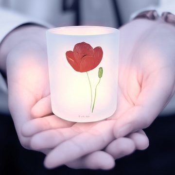 Mr. & Mrs. Panda Windlicht Blume Mohnblume - Transparent - Geschenk, Räubertochter, Blumen, Kerz (1 St), Gemütlich