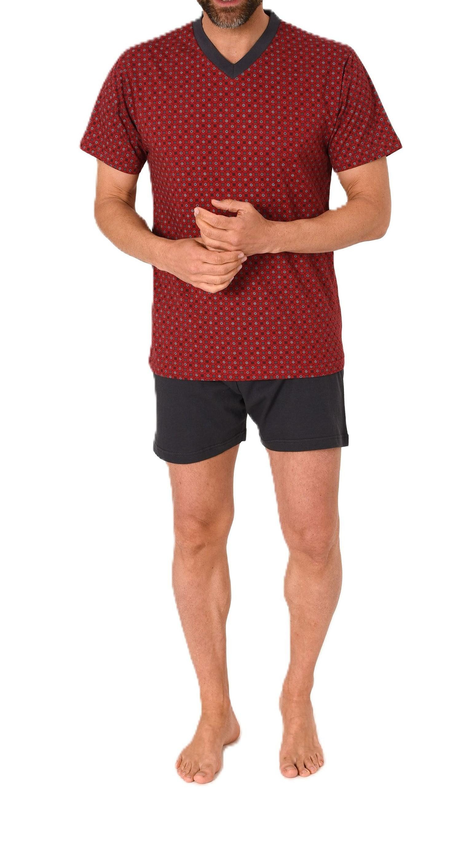Normann Pyjama Herren kurzarm Schlafanzug Shorty Pyjama mit V-Hals
