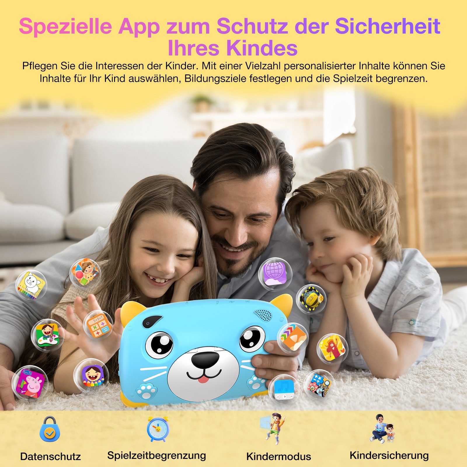 DOOGEE U7 Kids Table 32GB/1TB icherheitskoffer für Spiel und Lernen Kinder Tablet (7", 32 GB, 3400mAh, Augenschutz-Zertifizierung + Kinderschutzetui)