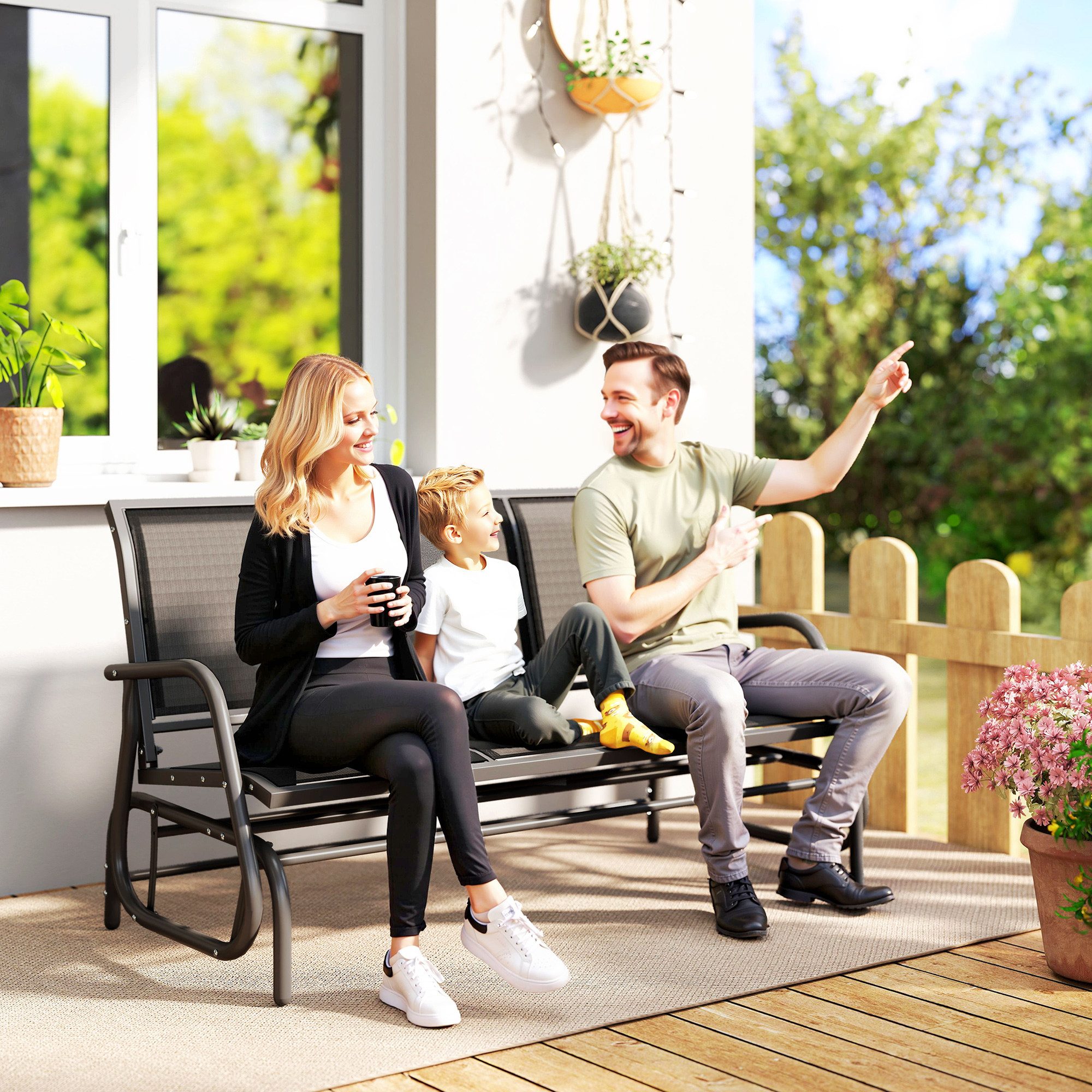 Outsunny Gartenbank mit Schaukelmechanismus, bis 300 kg belastbar (Gartensc günstig online kaufen