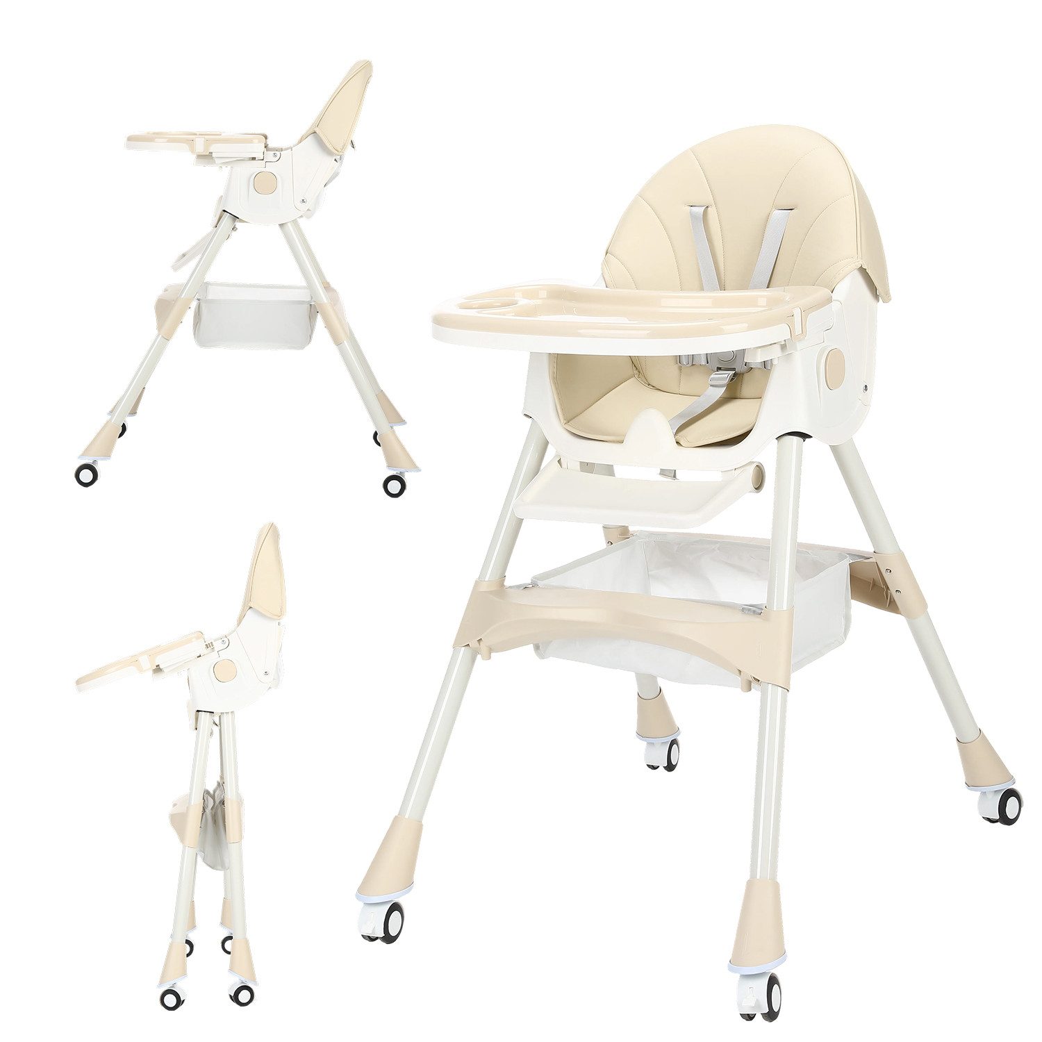 oyajia Kinderstuhl 3-in-1 Kinderstuhl, Kombistuhl, Babystuhl, höhenverstellbar klappbar (Babystuhl mit Tablett und 5-Punkt-Gurt, Fußstütze, Einfach zu Reinigen), Baby Wippe, ab 6 Monaten bis 3 Jahren