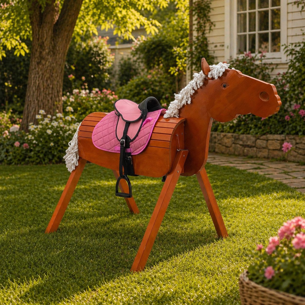 Sweety-Toys Holzpferd Sweety Toys Outdoor Gartenpferd Holzpferd OTTO mit Sattel
