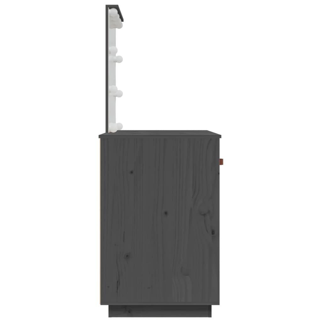 Massivholz Kiefer mit Grau 95x50x133,5 cm Schminktisch furnicato LED