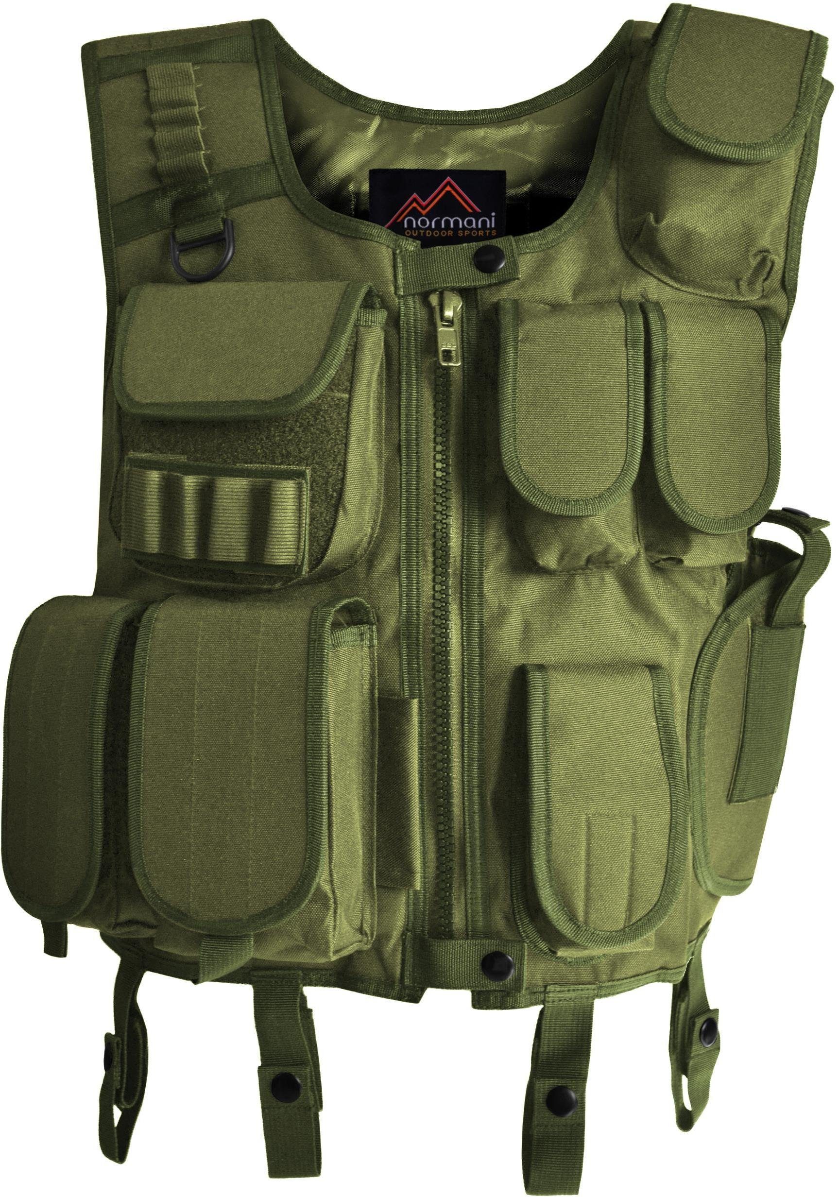 Funktionsweste SWAT Einsatzweste Charge-V Taschen Oliv mit vielen Outdoorweste Tac Taktische Pistolenholster und Weste normani
