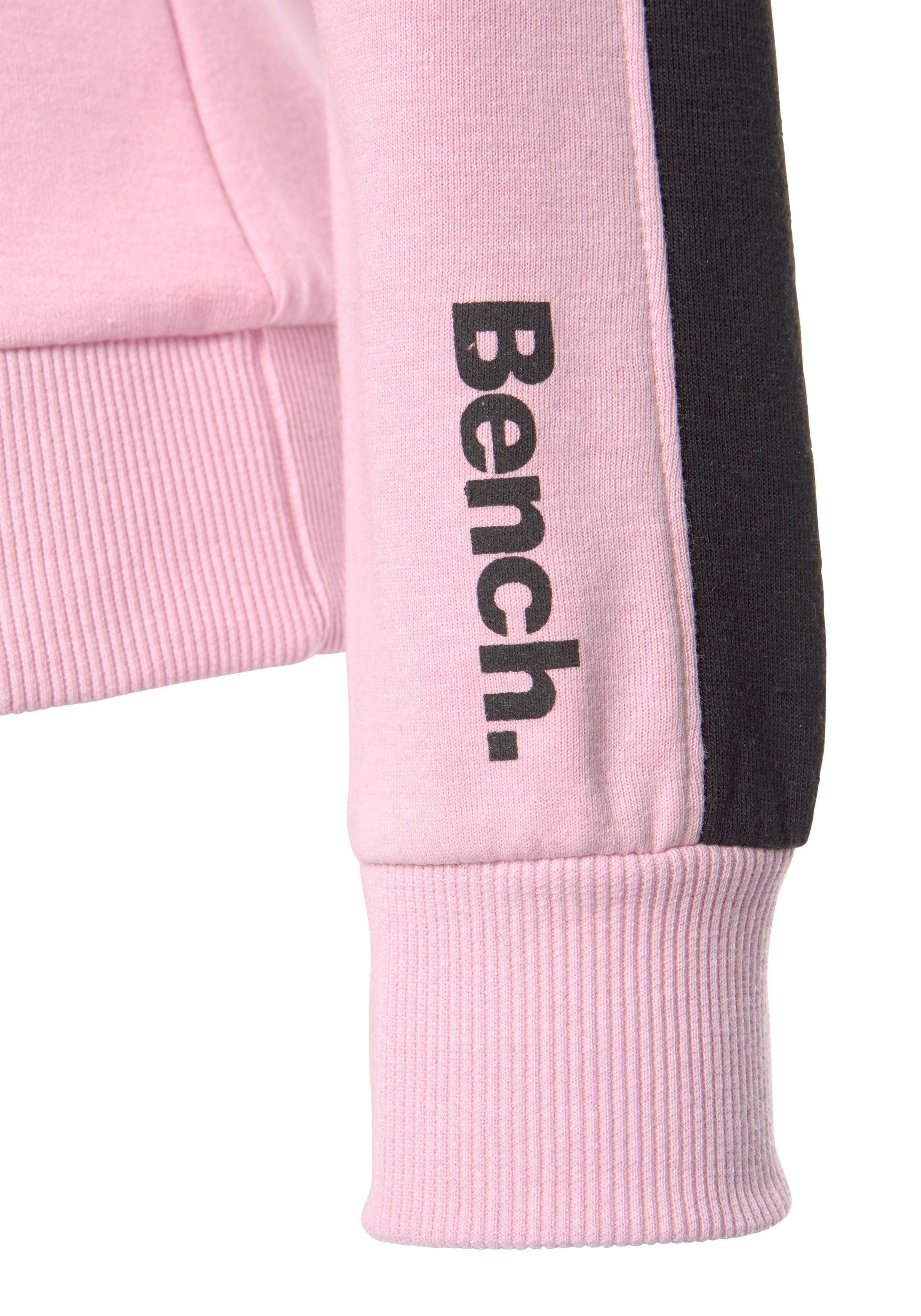 Bench. Loungewear Kapuzensweatshirt Seitenstreifen Kängurutasche, Loungeanzug, rosa-schwarz mit und Hoodie