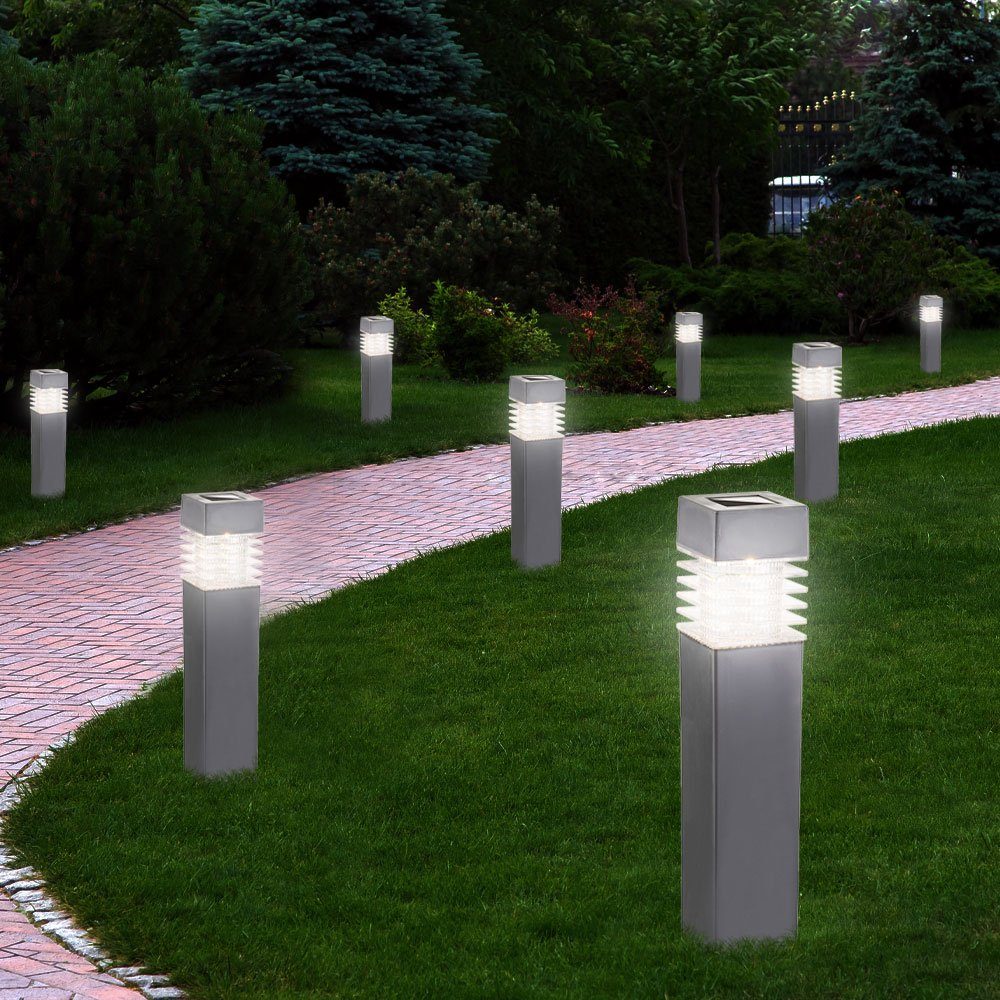 etc-shop LED Außen-Stehlampe, Steckleuchten Solarleuchten Stehlampen  Außenleuchten Gartenlampen, IP44 Akku, grau satiniert, LED 0,06 Watt  warmweiß, HxLxB 38,5x5,8x5,8 cm, 8er Set