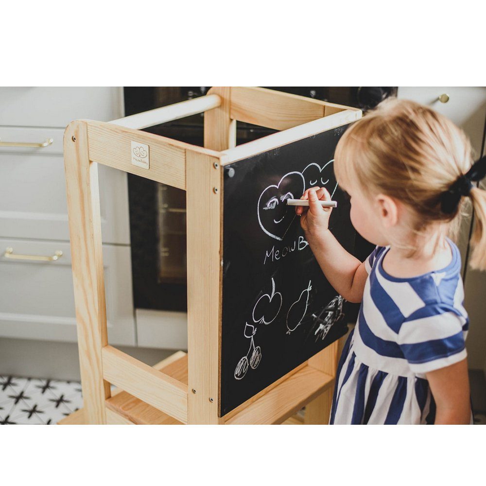 Kinder Kanten Abgerundete für Stehhilfe mit Ecken Blau Montessori MeowBaby (1 Höhenverstellbar, Lernstuhl Kinderhocker, St), & Kreidetafel Lernturm