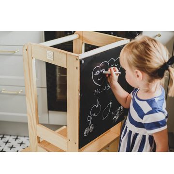 MeowBaby Stehhilfe Lernturm für Kinder Montessori Lernstuhl mit Kreidetafel Weiß (1 St), Kinderhocker, Höhenverstellbar, Abgerundete Ecken & Kanten