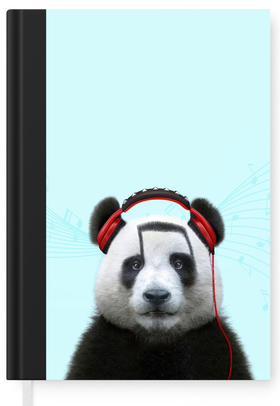 Kopfhörer Rot, Tagebuch, Tier Journal, MuchoWow Haushaltsbuch - - Musiknoten 98 Panda - A5, Notizbuch - Notizheft, Merkzettel, Seiten,