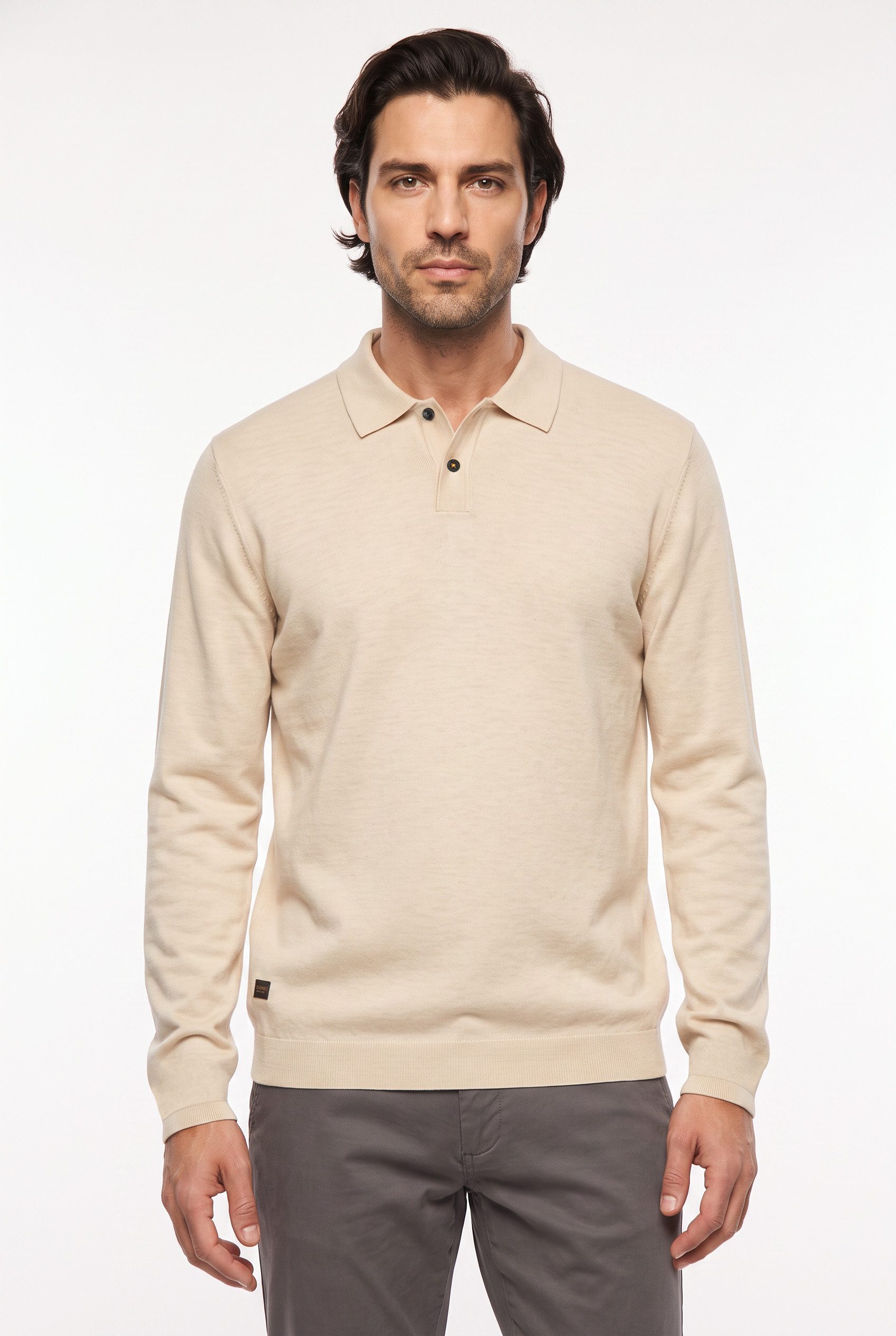 camel active Langarm-Poloshirt mit Rippbündchen