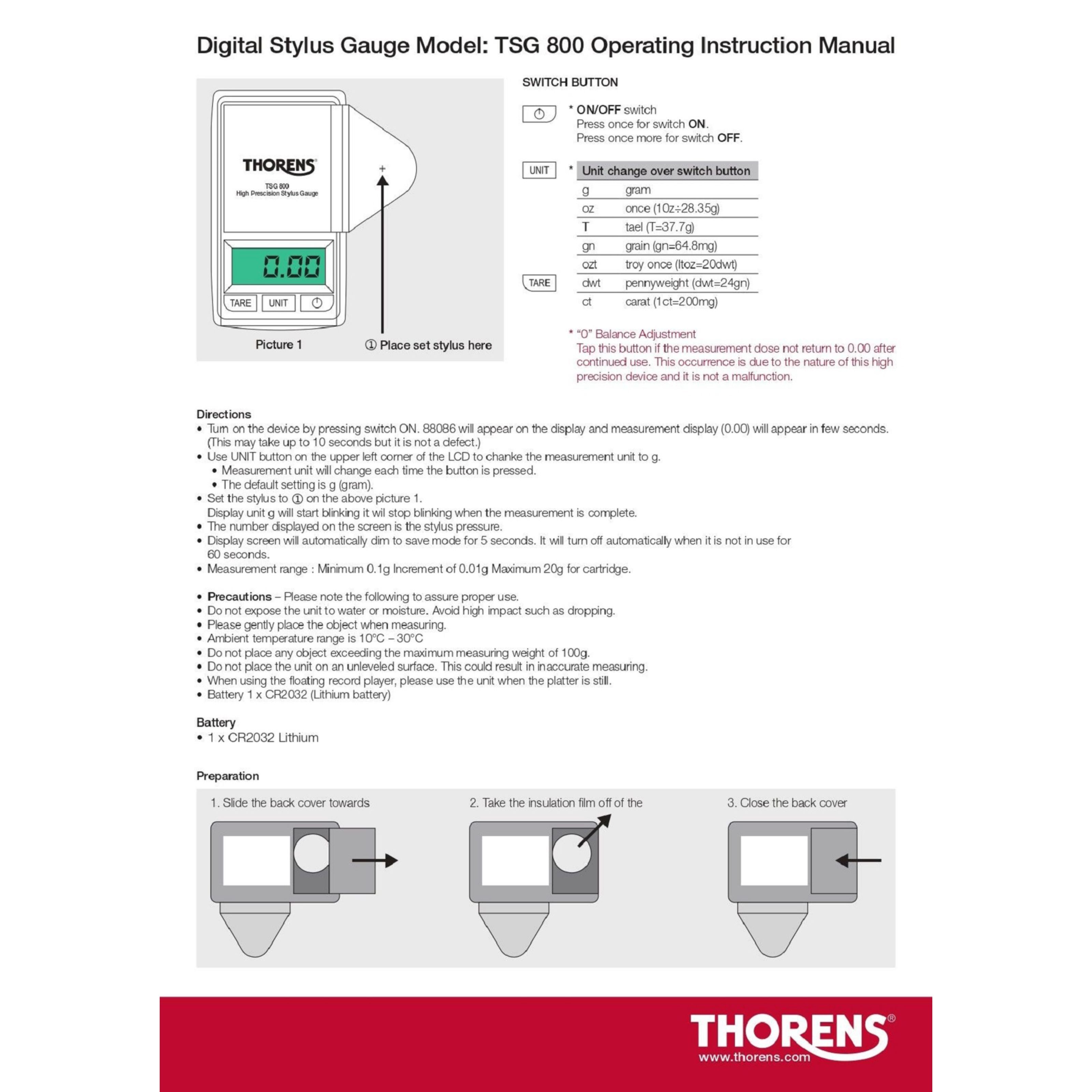 Thorens Plattenspieler (TSG 800 Digitale Tonarmwaage - Plattenspieler Zubehör)