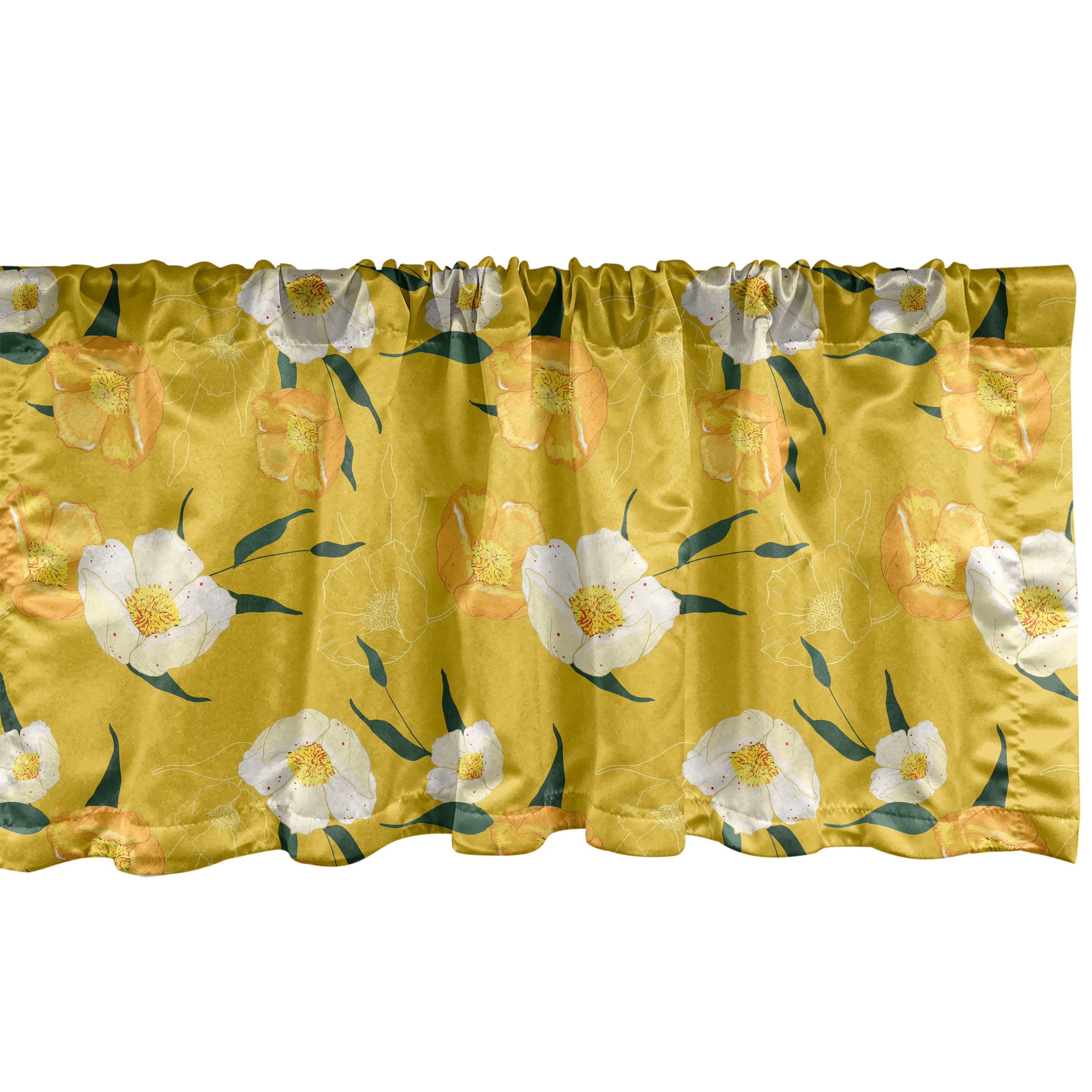 Volant Dekor Vorhang für Blühende Küche Scheibengardine mit Stangentasche, Schlafzimmer Abakuhaus, Blumen-Kunst Blumen Microfaser,