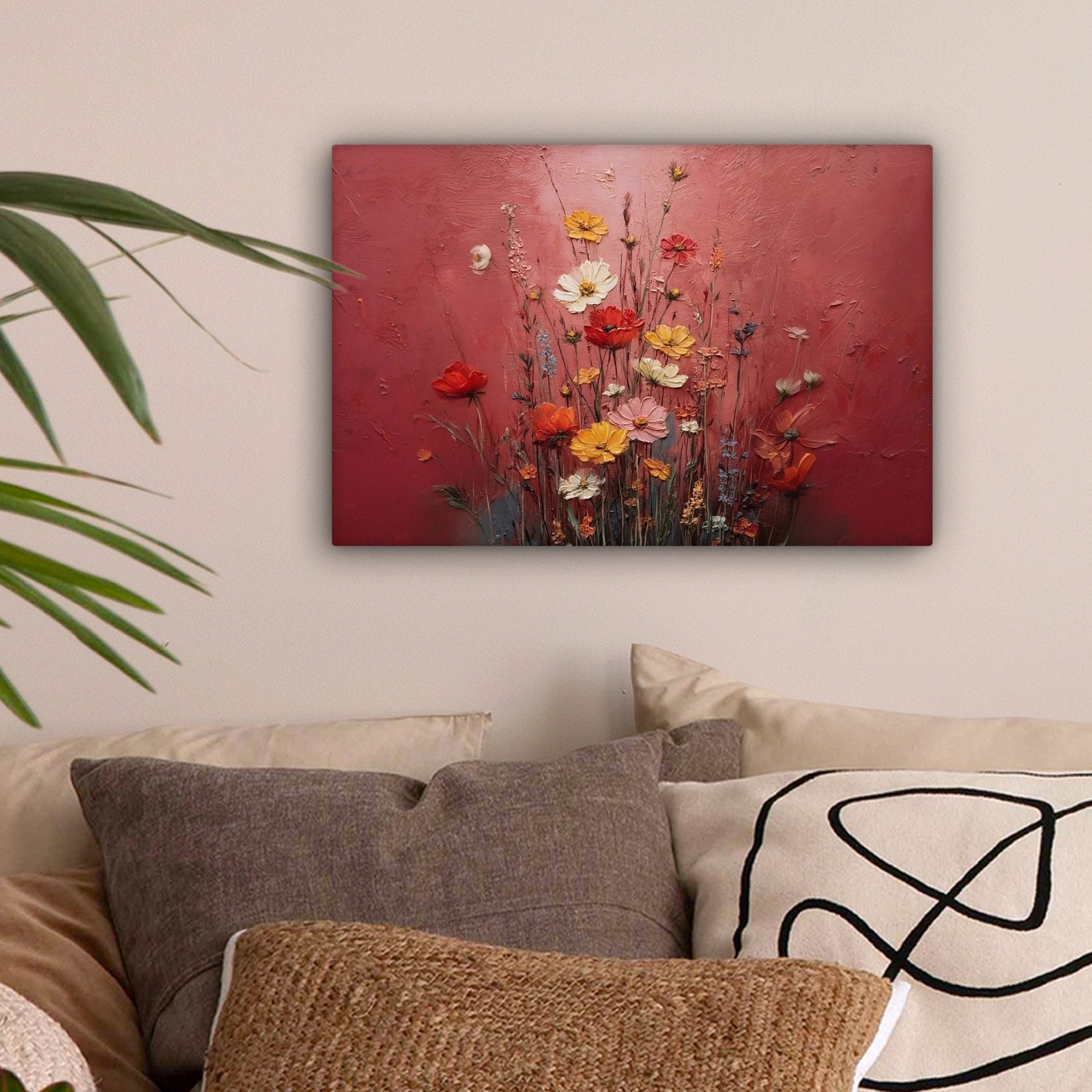 OneMillionCanvasses® Leinwandbild Blumenbouquet - Tiefe - Spürbare Textur, günstig online kaufen