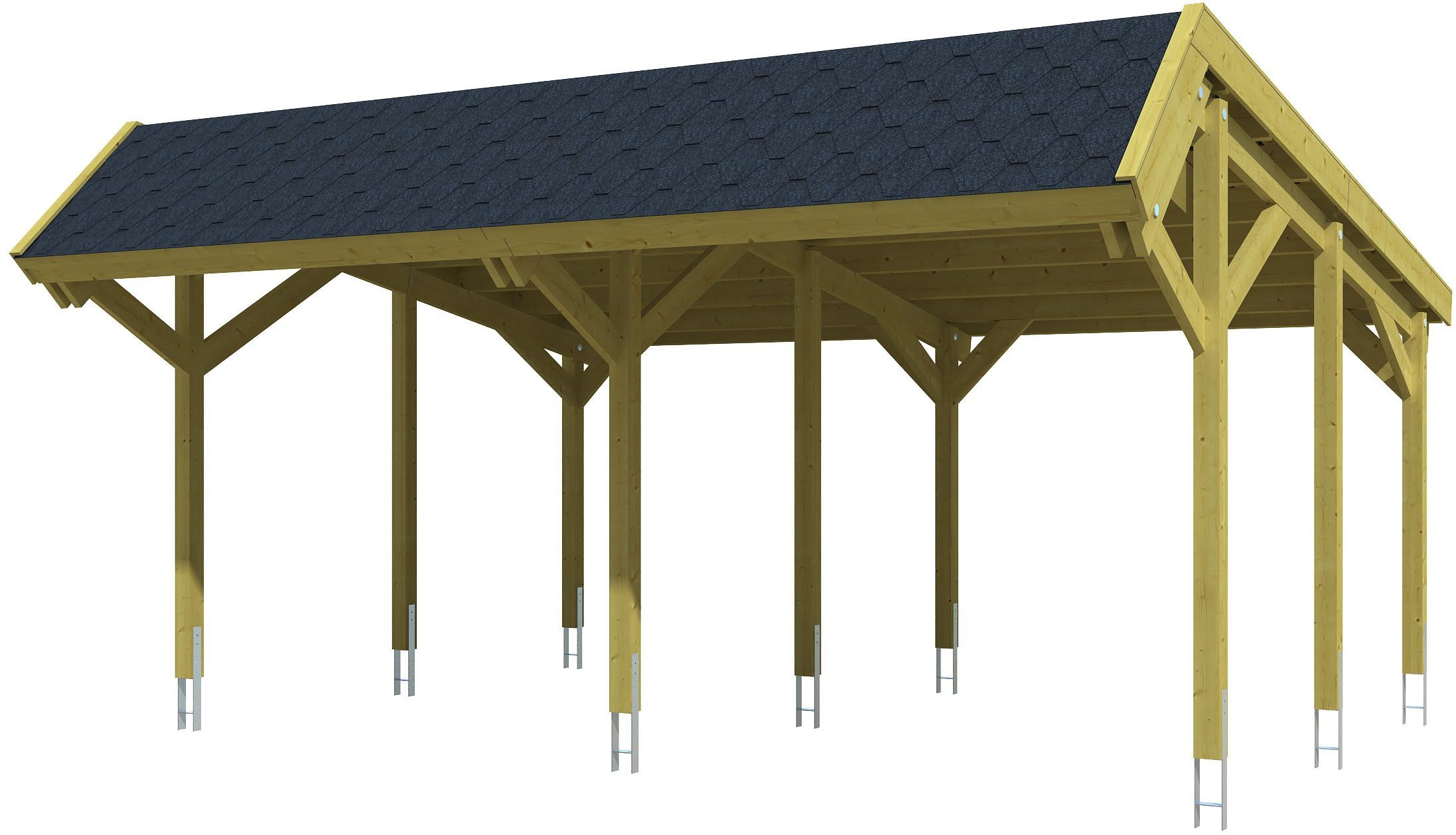 Skanholz Doppelcarport Harz, BxT: 624x560 cm, 219 cm Einfahrtshöhe, mit schwarzen Schindeln