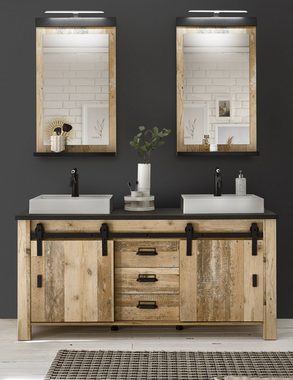 Furn.Design Badspiegel Stove (Wandspiegel mit Ablage 66 x 95 cm, Used Wood), wahlweise mit LED Beleuchtung
