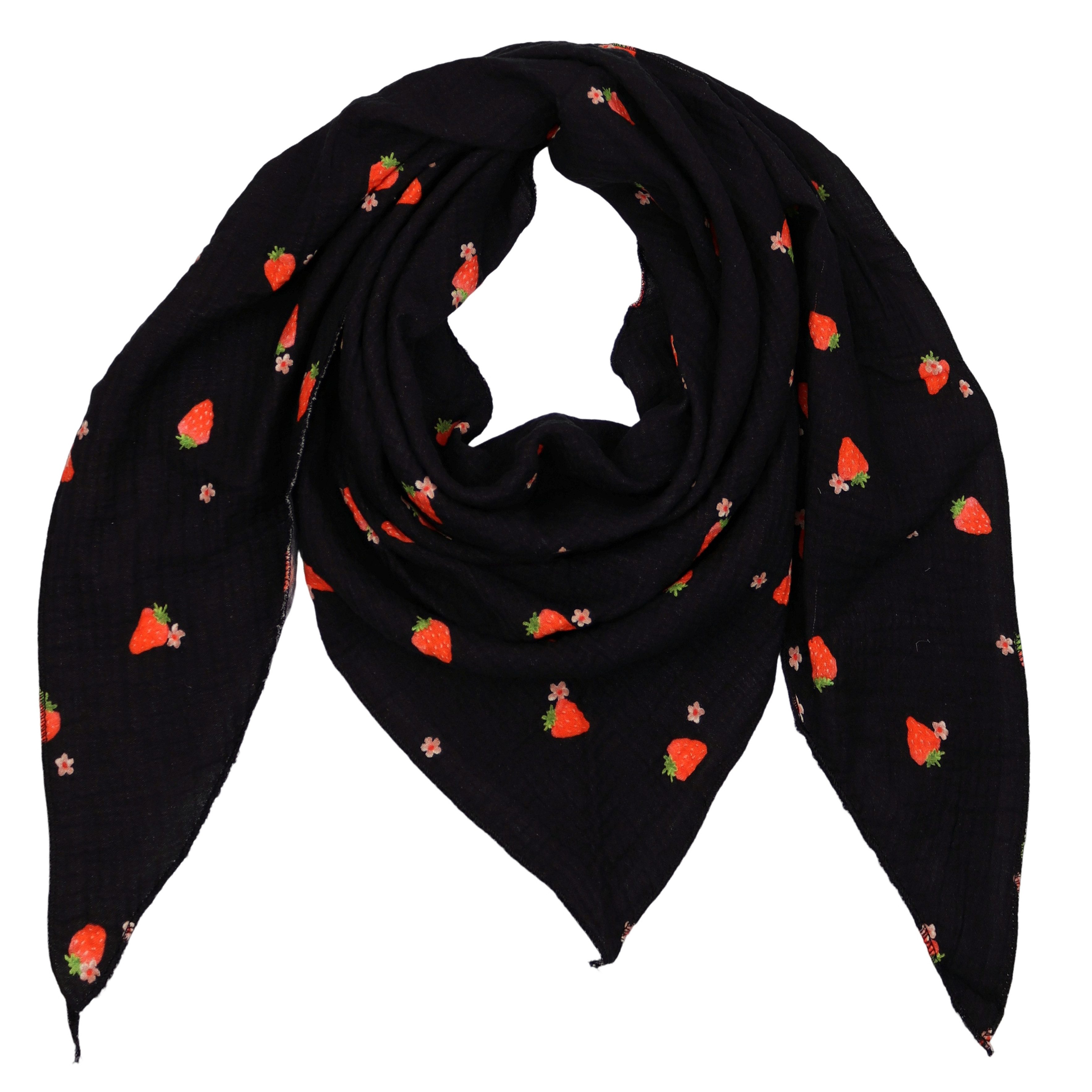 Dreieckstuch Aus Musellin Dreiecksschal ca.185x80 cm, Made in Italy, Erdbeeren