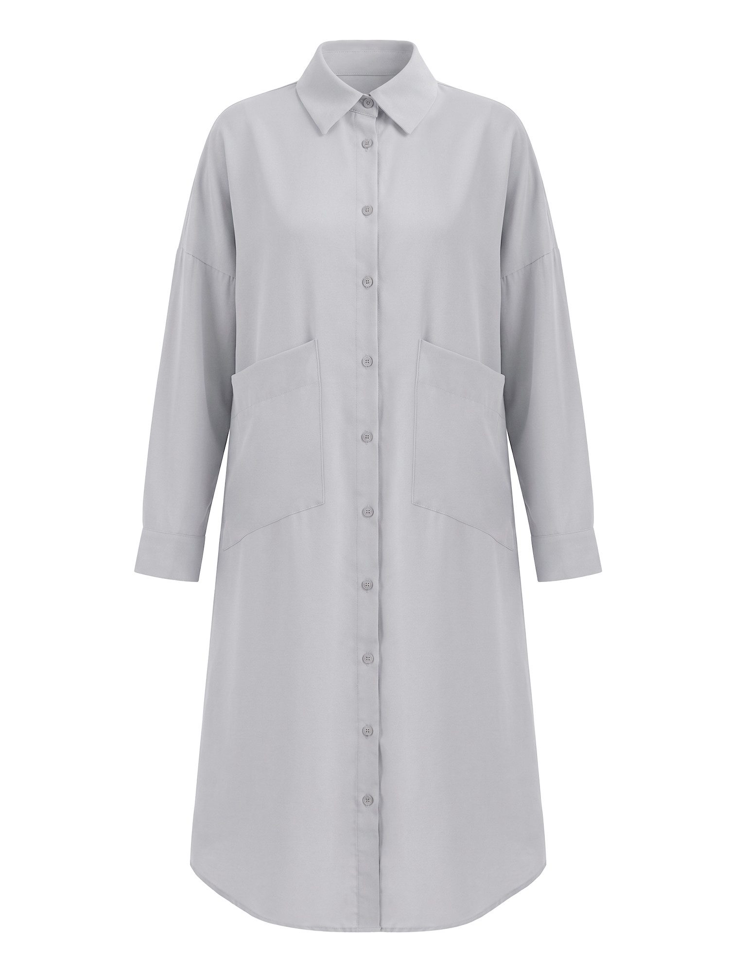 O-Linien-Kleid Damen Langarm Hemdblusenkleid mit Kragen und großen Taschen