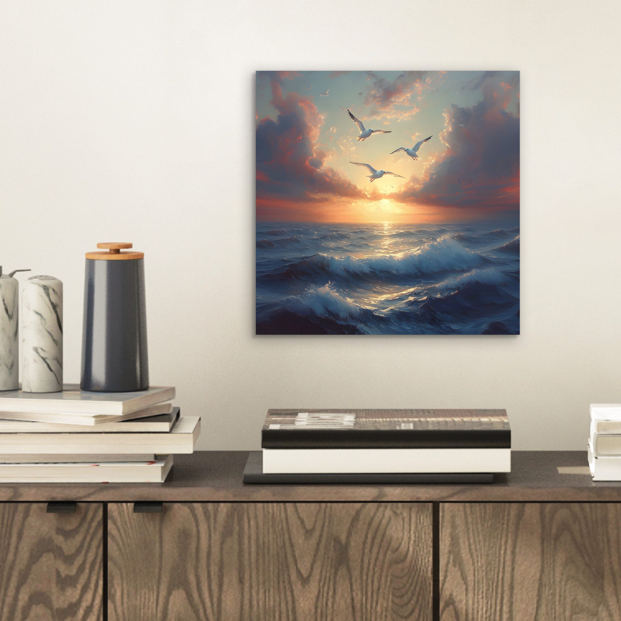 MuchoWow Metallbild Möwen - Sonnenuntergang - günstig online kaufen