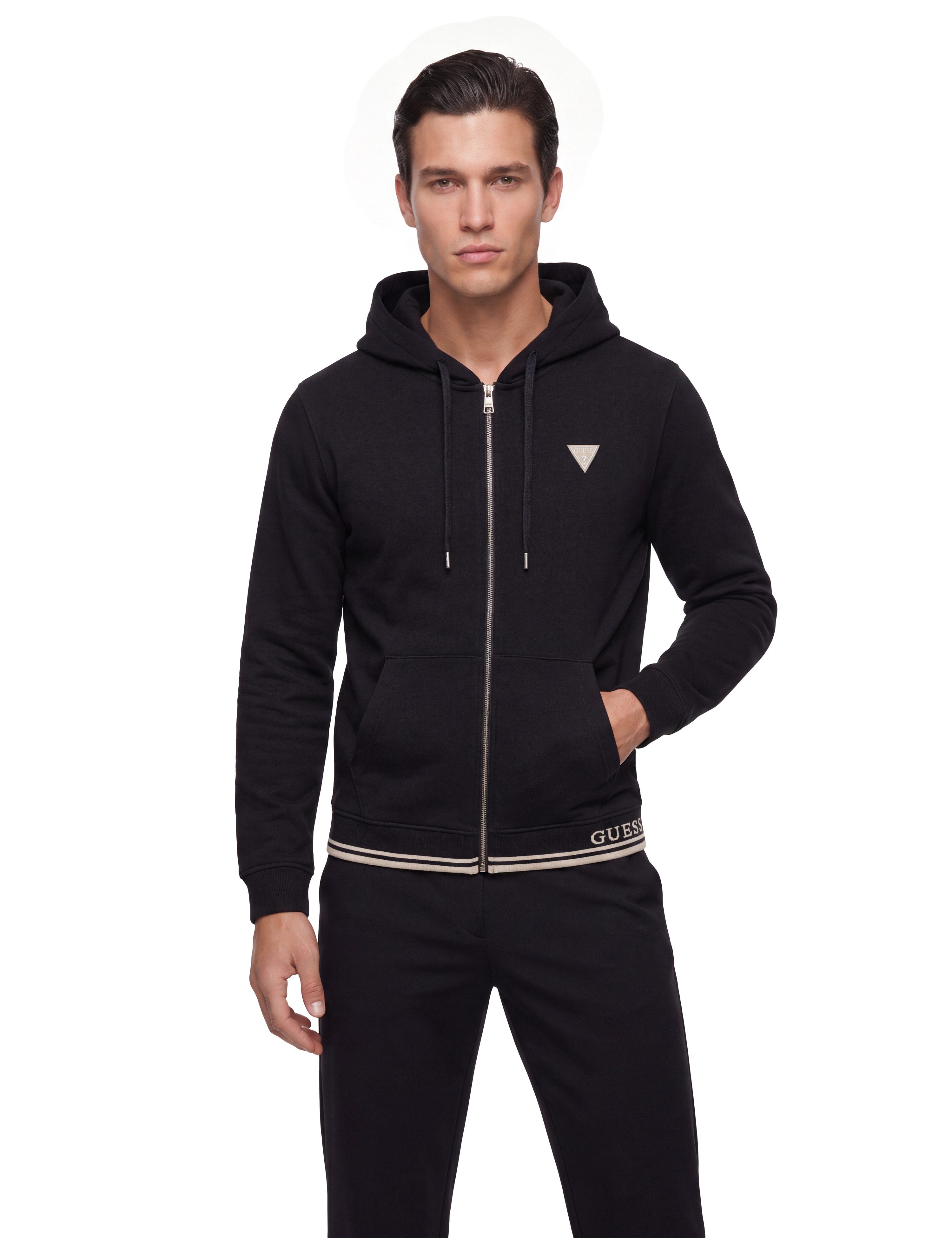 Guess Kapuzensweatjacke Kapuze mit Kordelzug, Regular Fit, Baumwoll-Mix