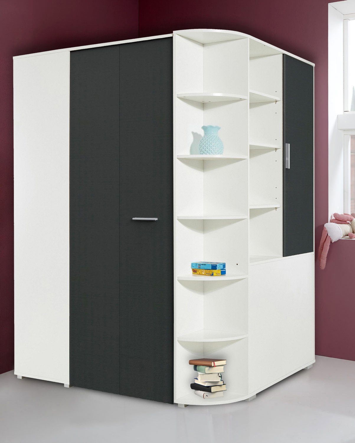 Wimex Eckschrank Joker (1 Tür, 6 Einlegeböden, 3 kleiderhaken, 1 Kleiderstange, 1-St., moderne Optik, begehbar, Griffe Alufarben) begehbar weiß graphit