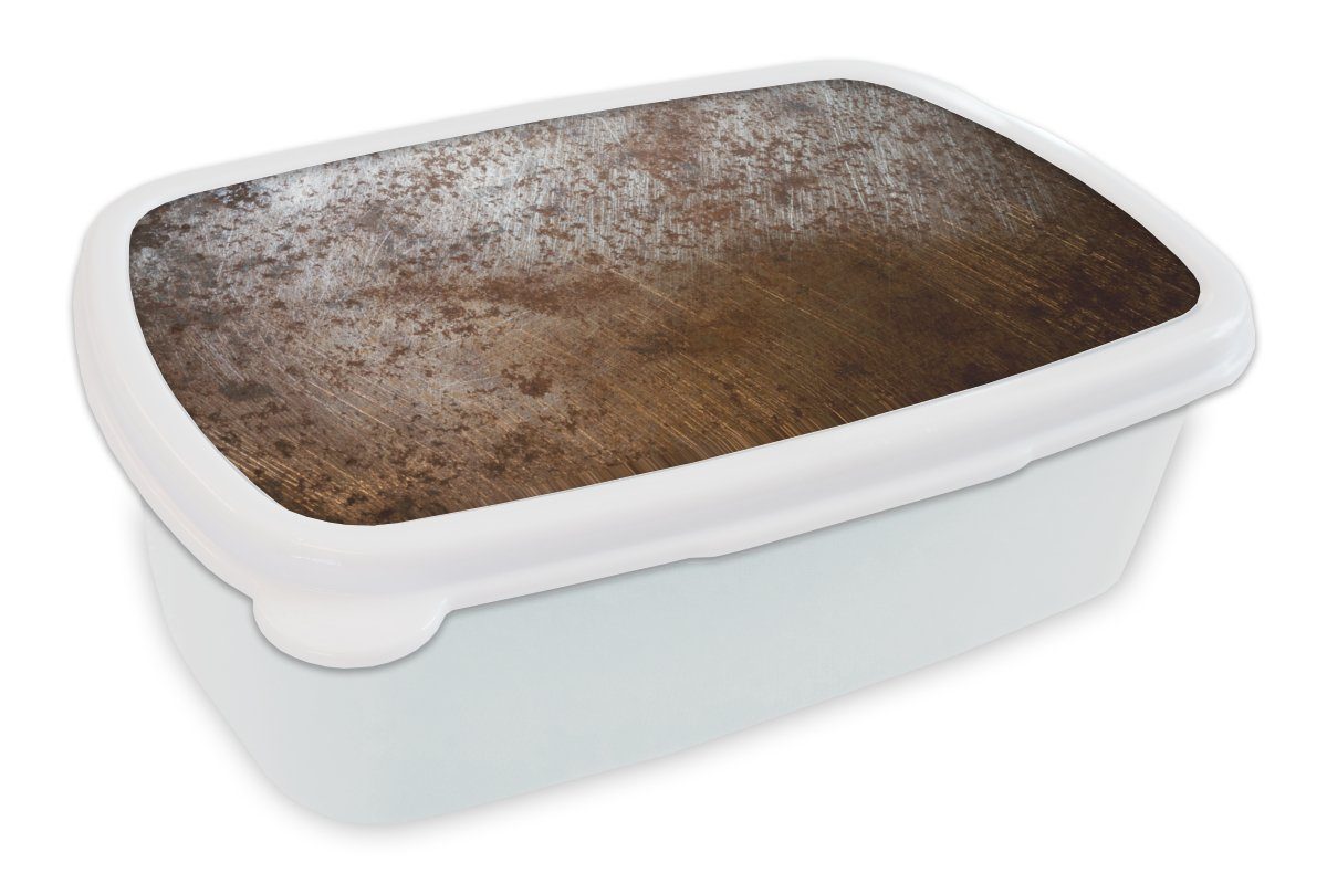 MuchoWow Lunchbox Rost - Silber - Metall, Kunststoff, (2-tlg), Brotbox für Kinder und Erwachsene, Brotdose, für Jungs und Mädchen weiß
