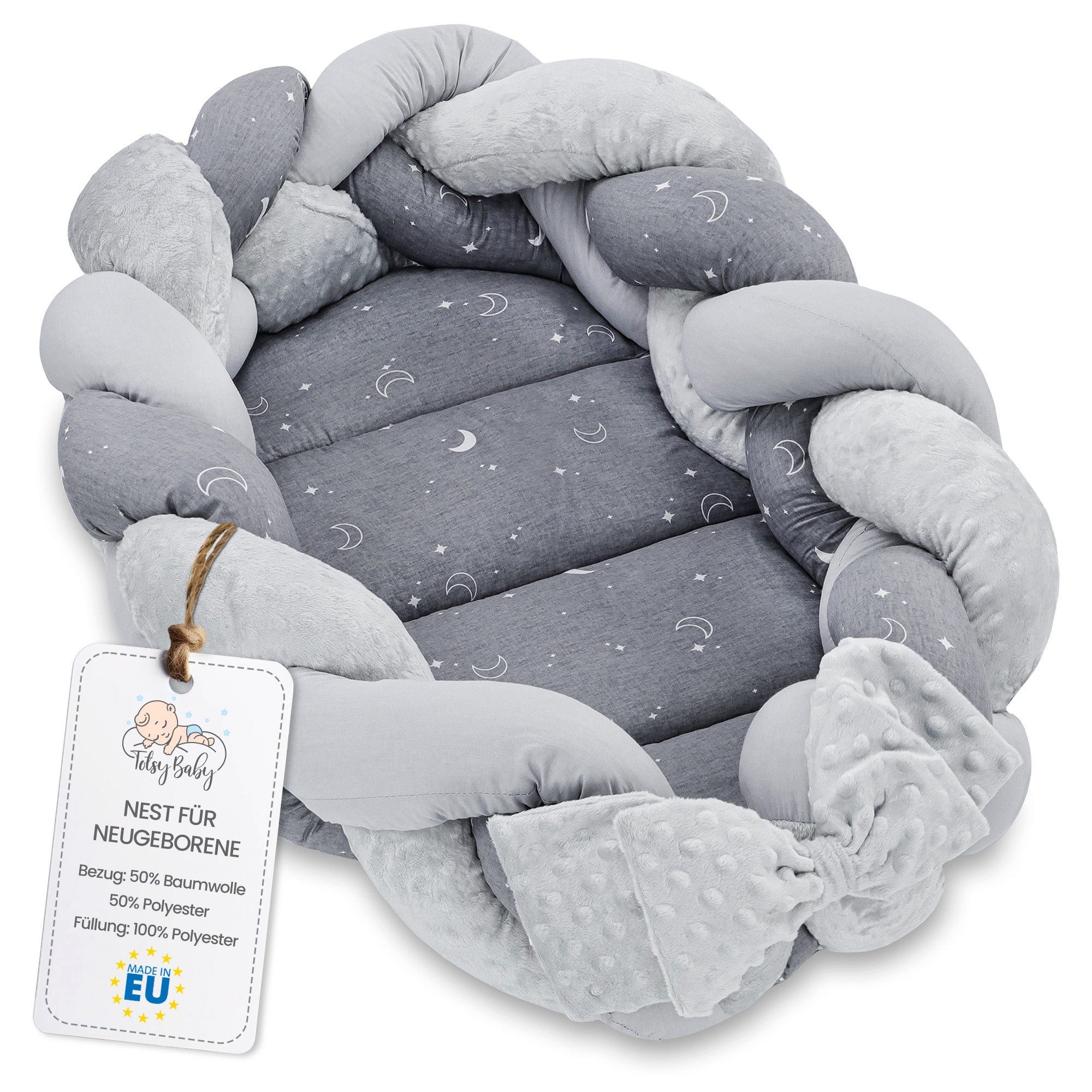 Kuschelnest Babynest Neugeborene Nestchen Baby 75 x 45 cm – Plüschstoff Monde