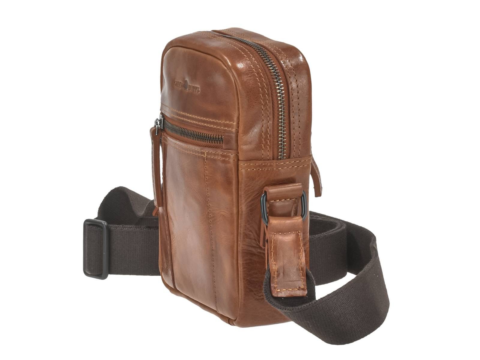 Greenburry Umhängetasche "Newport" Leder Tasche kleine Herrentasche Umhänger 17x20cm, Hauptfach 14x18cm, 145cm Schultergurt