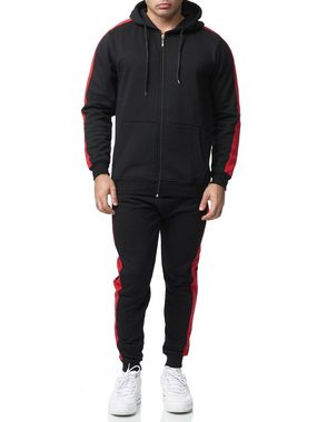 L.gonline Freizeitanzug Herren Jogginganzug, Zweifarbig, Sportlich, Mit Streifen und Reißve (Kapuzenjacke mit Reißverschluss, Hose, 2-tlg), Fitness Freizeit Casual