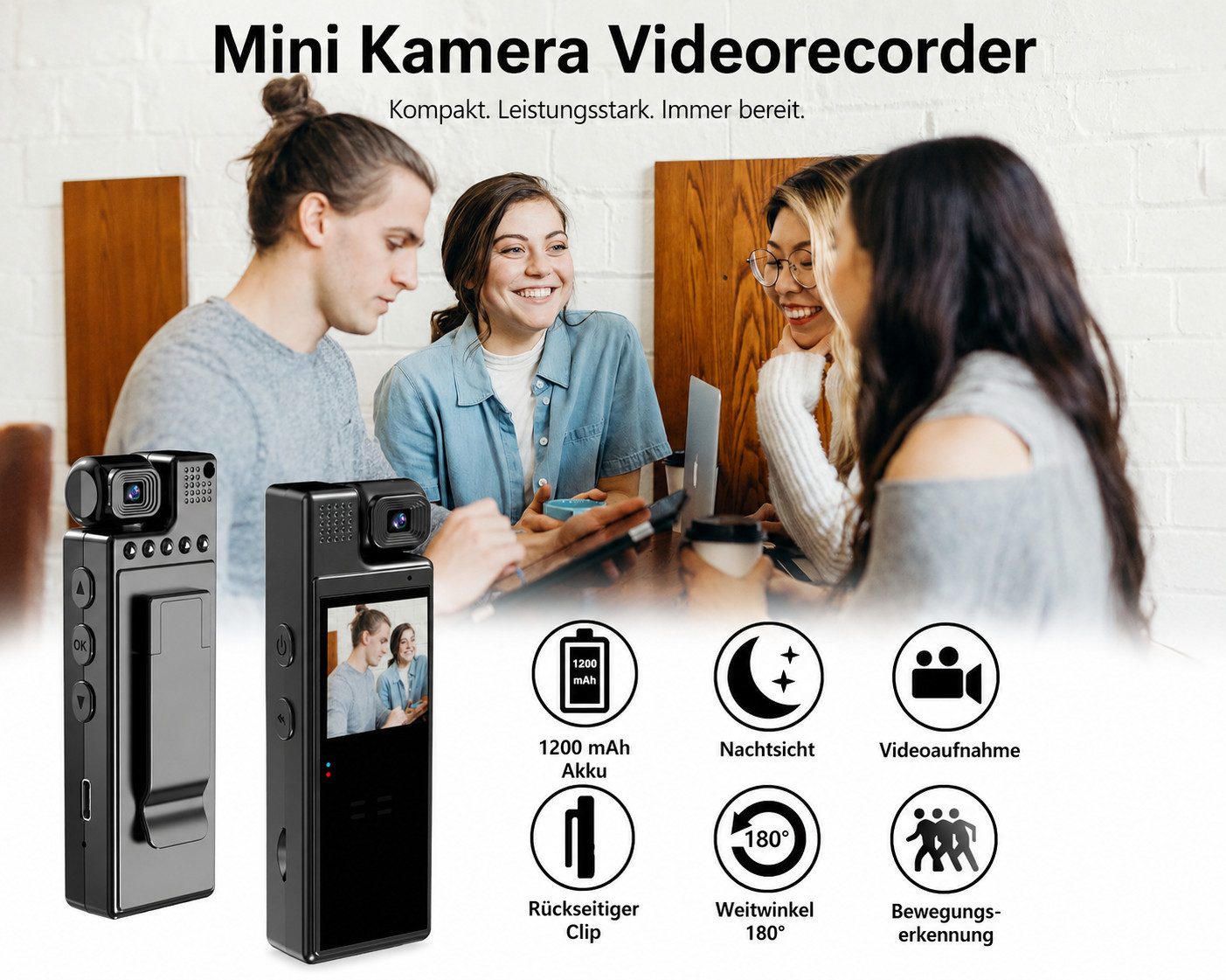 SpionProfi Überwachungskamera 32GB Mini Kamera Video Überwachungskamera Action Cam + 1,3 TFT Display (Außenbereich, Innenbereich, 1-tlg., FULL HD Mini Clip Action Video Cam mit Bewegungsmelder und Nachtsicht)