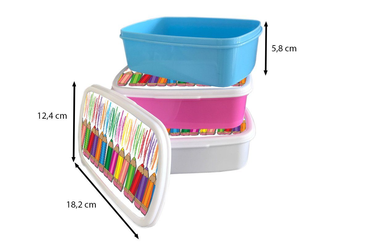 und - Lunchbox für für - Kinder MuchoWow Mädchen Brotdose, (2-tlg), Kunststoff, Jungs und Farbstift Regenbogen, Erwachsene, Muster weiß Brotbox