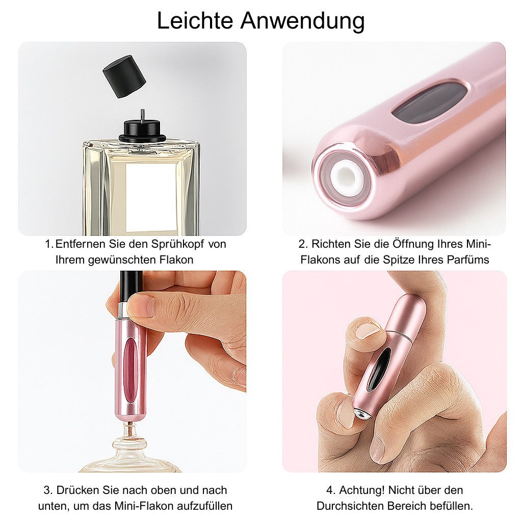Alpha Electronics Parfümzerstäuber Parfümzerstäuber, Parfümflakon, 5ml (Sparset, 4 St., wiederbefüllbar), Parfüm Abfüller für Reisen