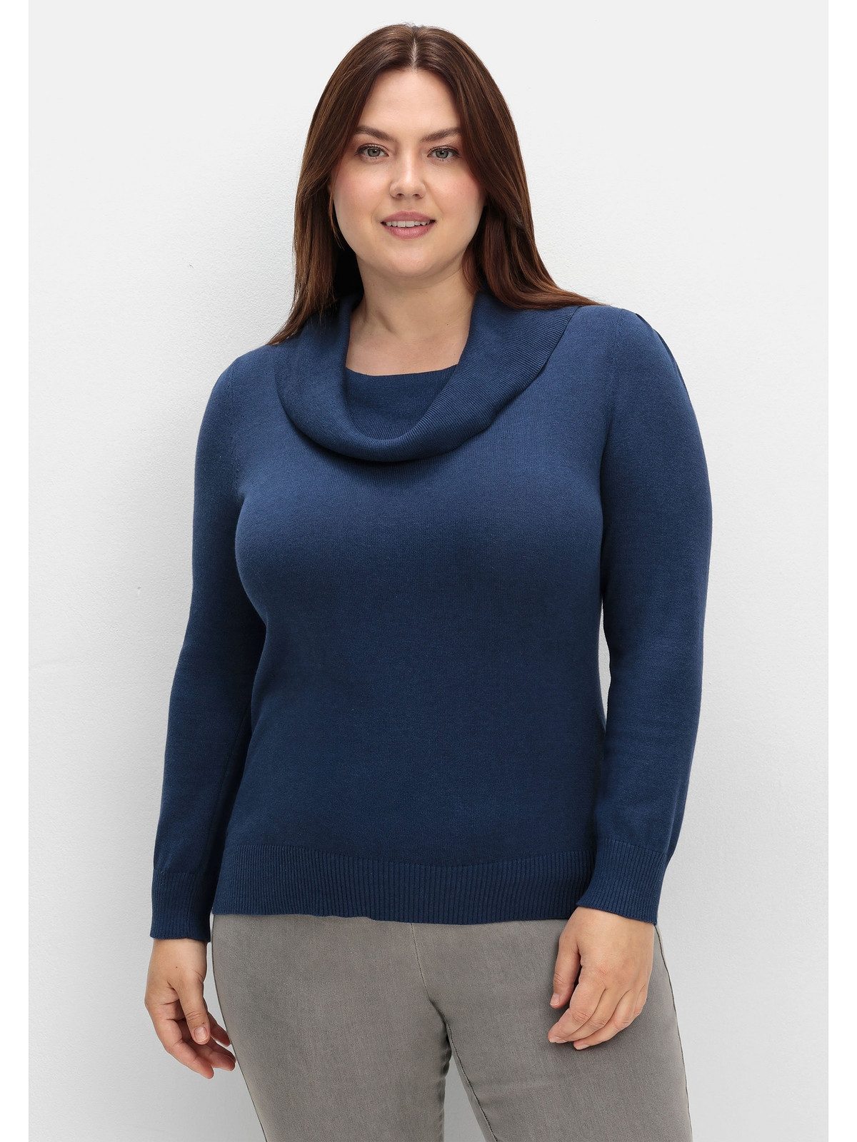 Sheego Strickpullover Große Größen mit weitem Wasserfall-Rollkragen
