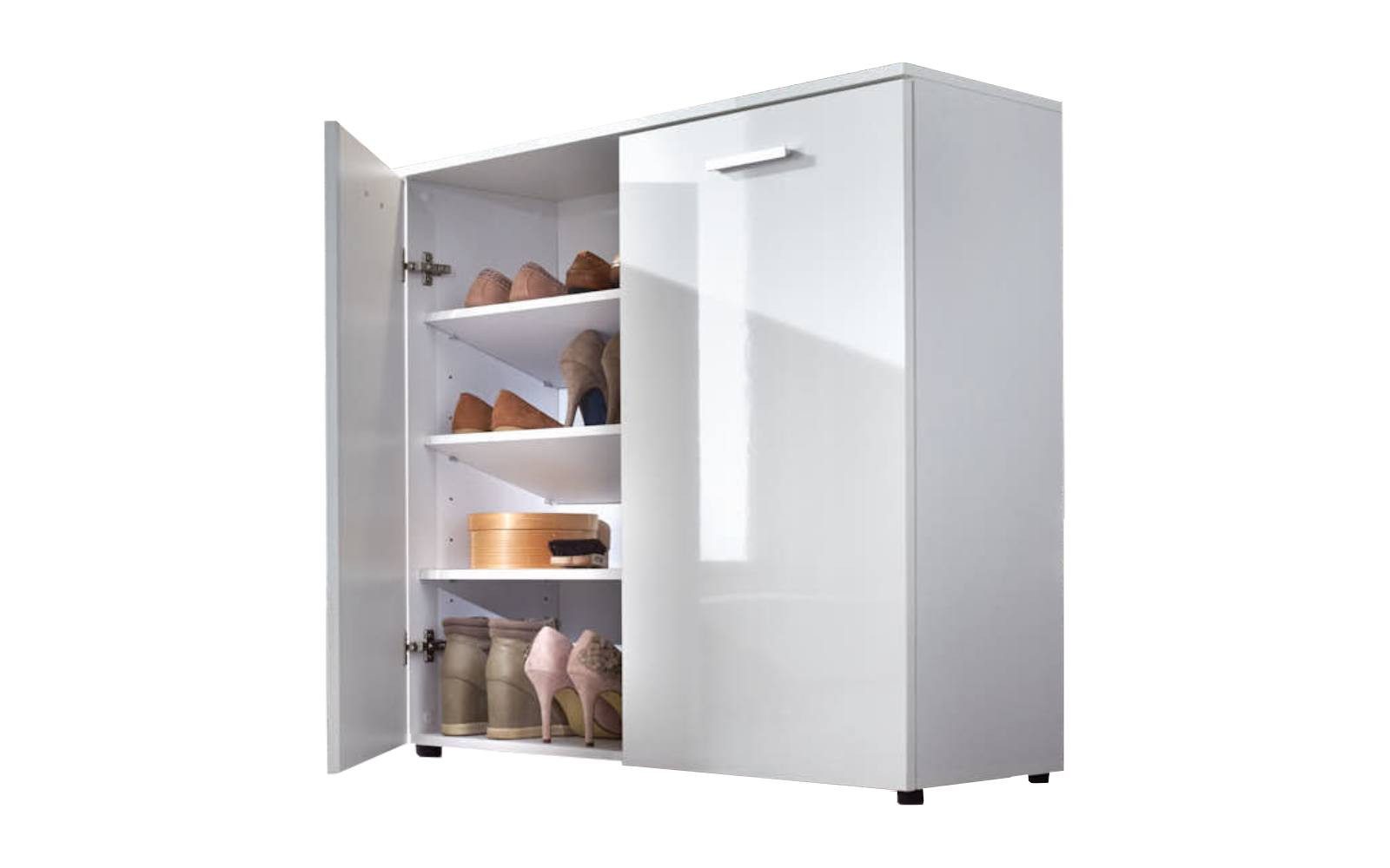 BMG Möbel Schuhschrank Monaco (Kommode, Schuhkommode, 88 cm breit mit Softclose Hochglanz Türen) Fronten Weiß Hochglanz, 16 Paar Schuhe bis Gr. 46