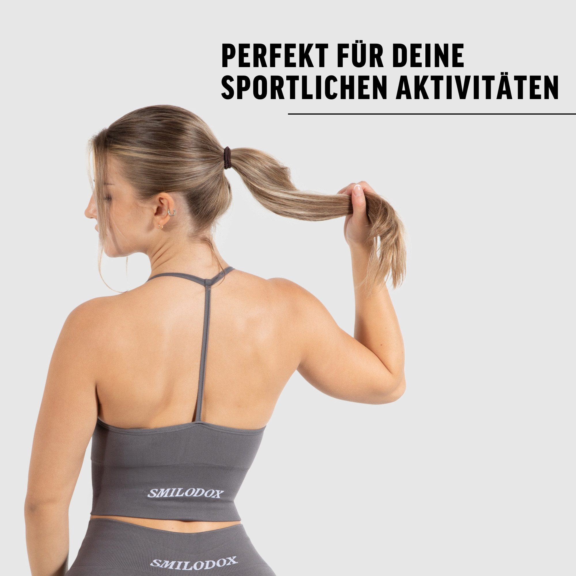 Smilodox Crop-Top Maria Solid, Neckholder Crop Top mit elegantem Rückenausschnitt Slim Fit Länger Geschnitten Bra Herausnehmbare Cups Fitness Gym Yoga